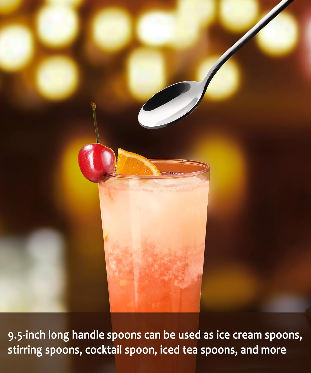 9.5-Inch Long Handle Iced Tea Spoon, Coffee Spoons, Ice Cream Spoons, Stainless Steel Cocktail Stirring Spoons, Set of 4 - Image 5