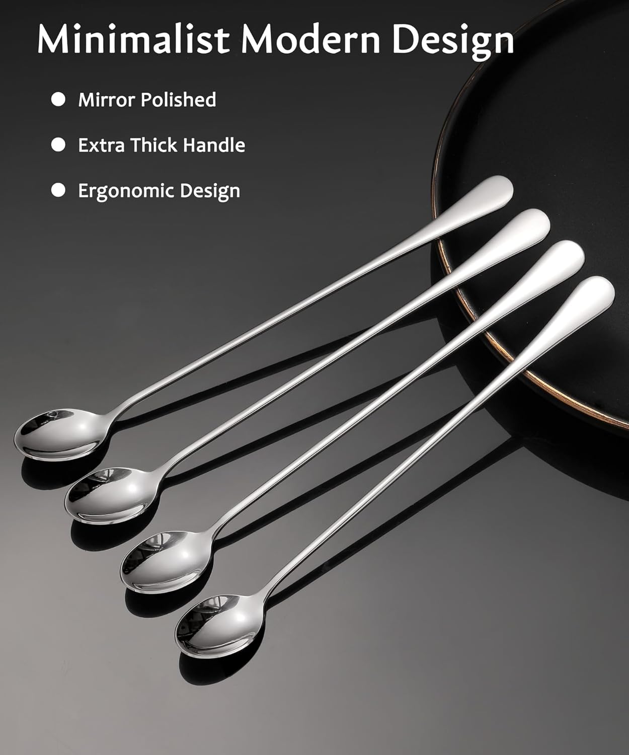 9.5-Inch Long Handle Iced Tea Spoon, Coffee Spoons, Ice Cream Spoons, Stainless Steel Cocktail Stirring Spoons, Set of 4 - Image 6