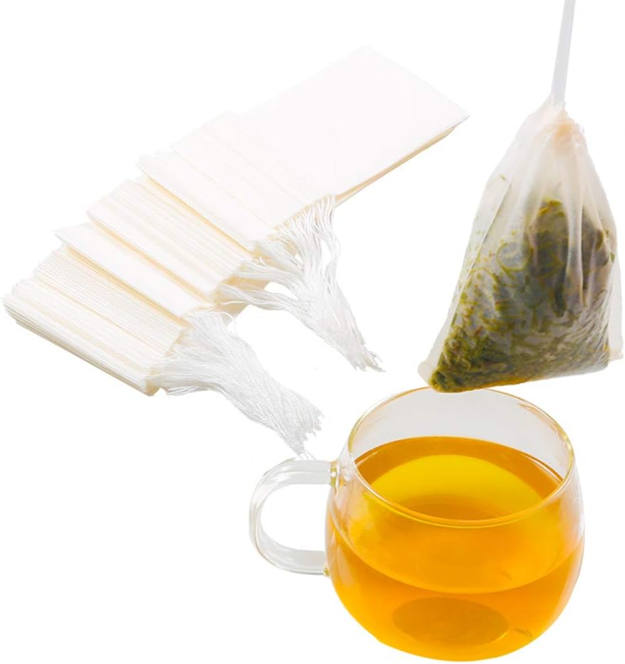 Tea Filter bags, safe and natural material, disposable tea infuser, empty tea bag with drawstring for loose leaf tea, set of 100（3.15 x 3.94 inch ） (White) - Image 1