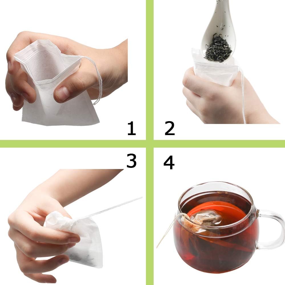 Tea Filter bags, safe and natural material, disposable tea infuser, empty tea bag with drawstring for loose leaf tea, set of 100（3.15 x 3.94 inch ） (White) - Image 3