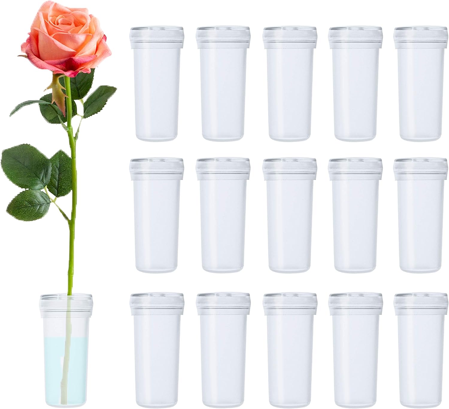 Floral Water Tubes 1.6 Inch Plastic Water Tubes for Floral Flower Vials with Caps for Flower Arrangement Decoration (Clear, 20 Pcs) - Image 1