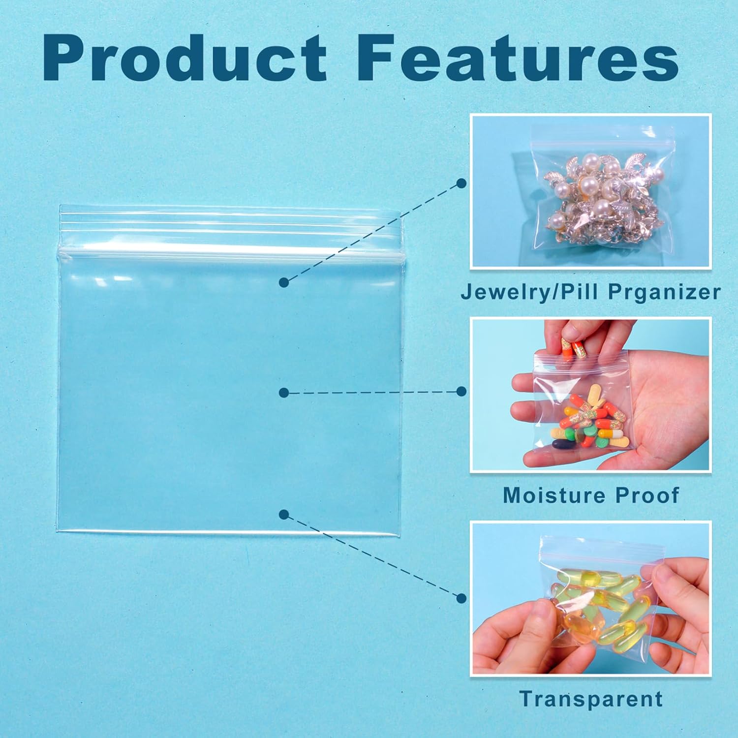 100 Packs Pill Bags 6 mil Sturdy 3x2.75 inch Pill Pouches BPA Free Seal Waterproof Handy Reusable Pill Bags for Travel Small Plastic Bags for Pill Organizer, Jewelry and Small Craft Pieces - Image 5