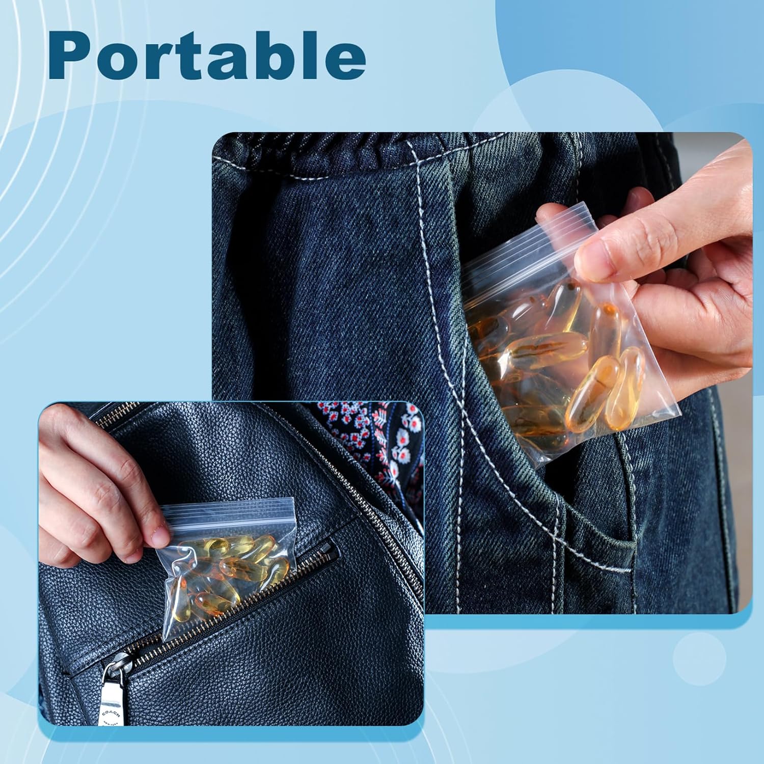 100 Packs Pill Bags 6 mil Sturdy 3x2.75 inch Pill Pouches BPA Free Seal Waterproof Handy Reusable Pill Bags for Travel Small Plastic Bags for Pill Organizer, Jewelry and Small Craft Pieces - Image 6