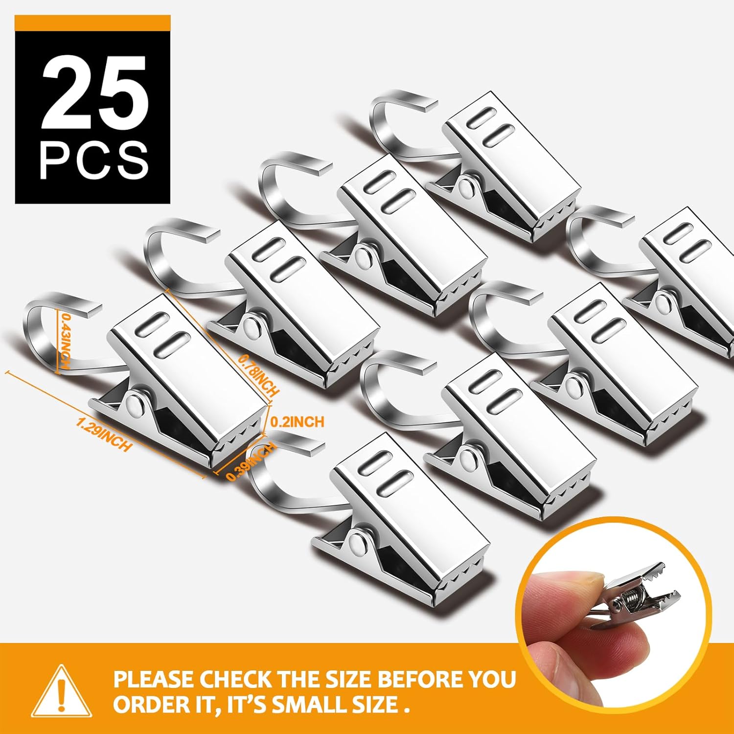 25 Pack Curtain Clips for Hanging Curtain Hooks, Stainless Steel Curtain Hooks with Clips, Small Hooks Clips for Camper Awning Light Photos Party Decorations - Image 2