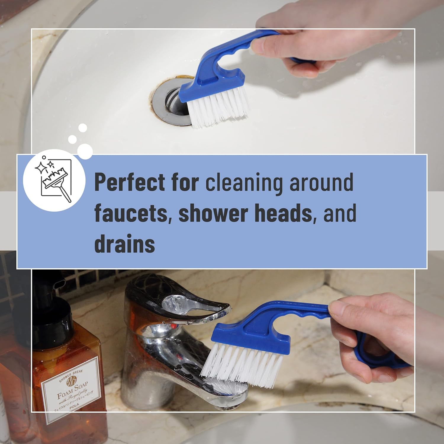 Slick- Window Track Cleaning Brush, 2 Pack, Blue Ergonomic Handle, Built-in Scraper, Multipurpose, Window Track Cleaning Tools - Image 5