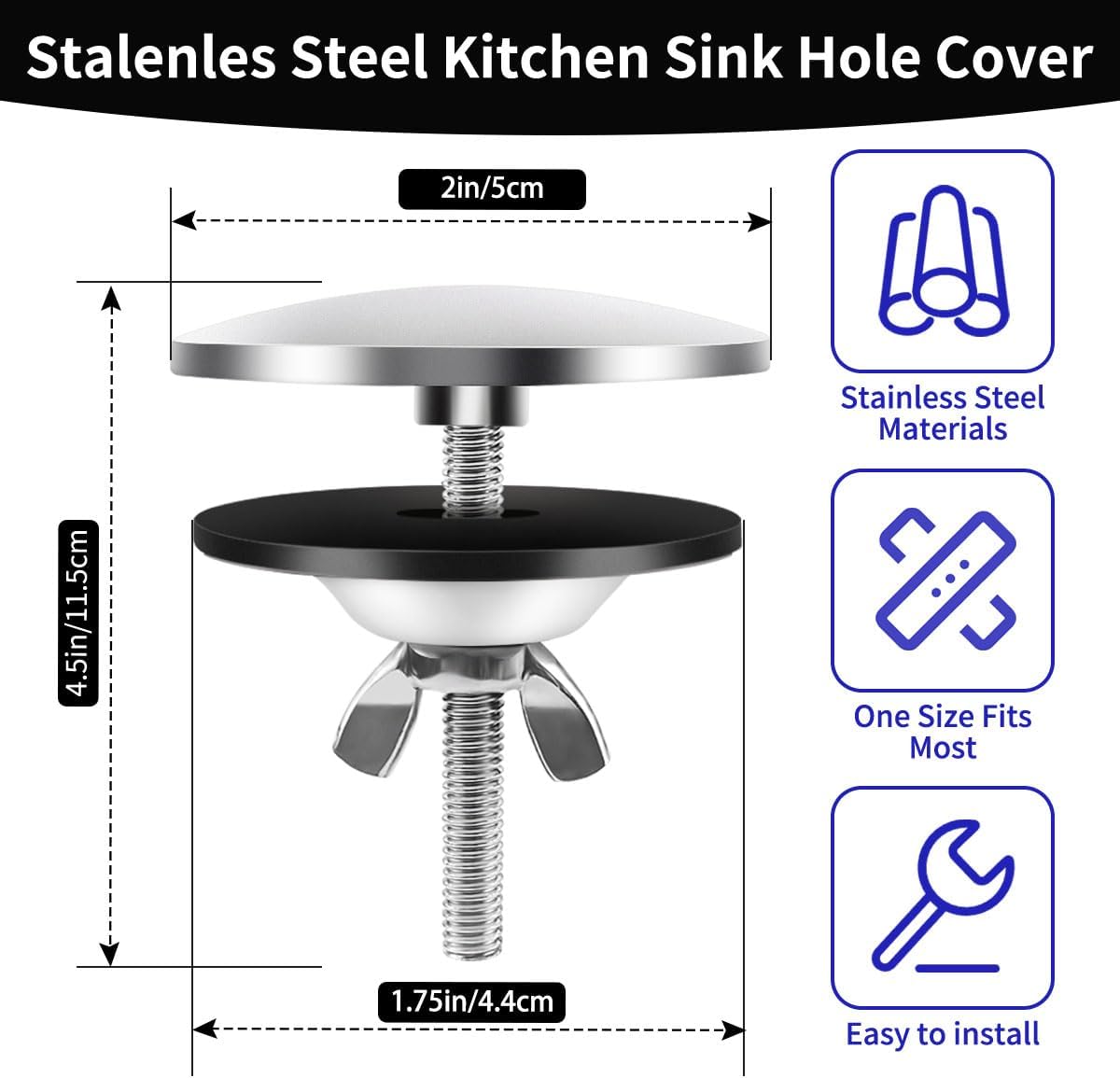 2 Inch Kitchen Sink Hole Covers, Faucet Hole Cover Stainless Steel Wash Basin Kitchen Sink Tap Hole Plate Stopper, Sealed Decoration Hole Cover (Silver) - Image 3