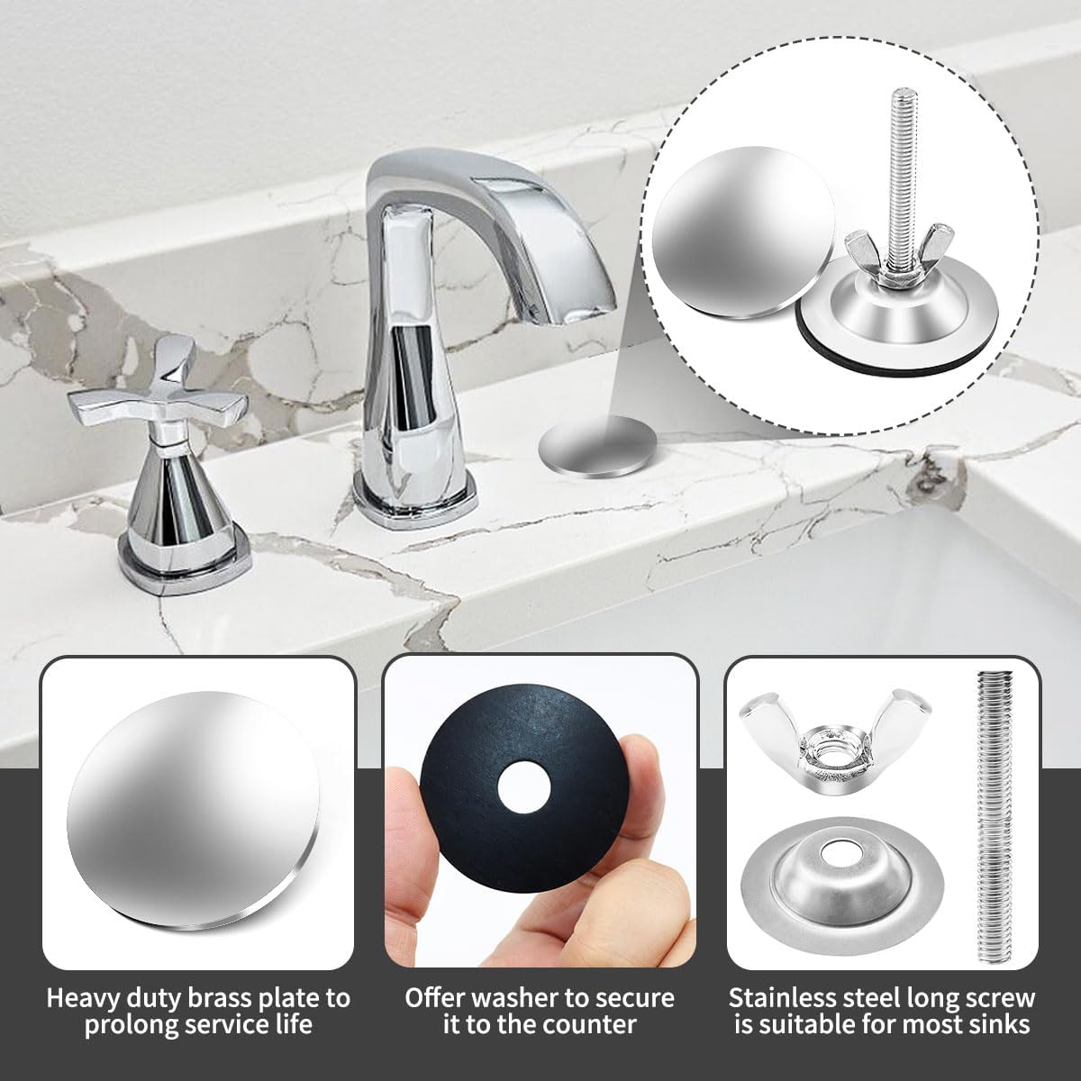 2 Inch Kitchen Sink Hole Covers, Faucet Hole Cover Stainless Steel Wash Basin Kitchen Sink Tap Hole Plate Stopper, Sealed Decoration Hole Cover (Silver) - Image 4
