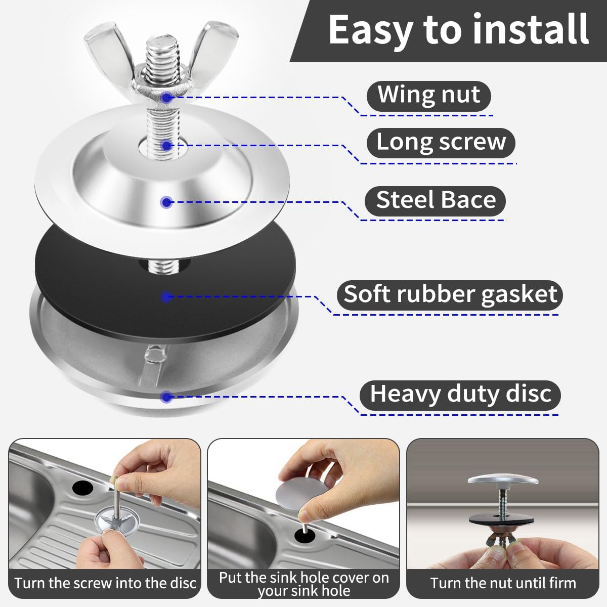 2 Inch Kitchen Sink Hole Covers, Faucet Hole Cover Stainless Steel Wash Basin Kitchen Sink Tap Hole Plate Stopper, Sealed Decoration Hole Cover (Silver) - Image 5