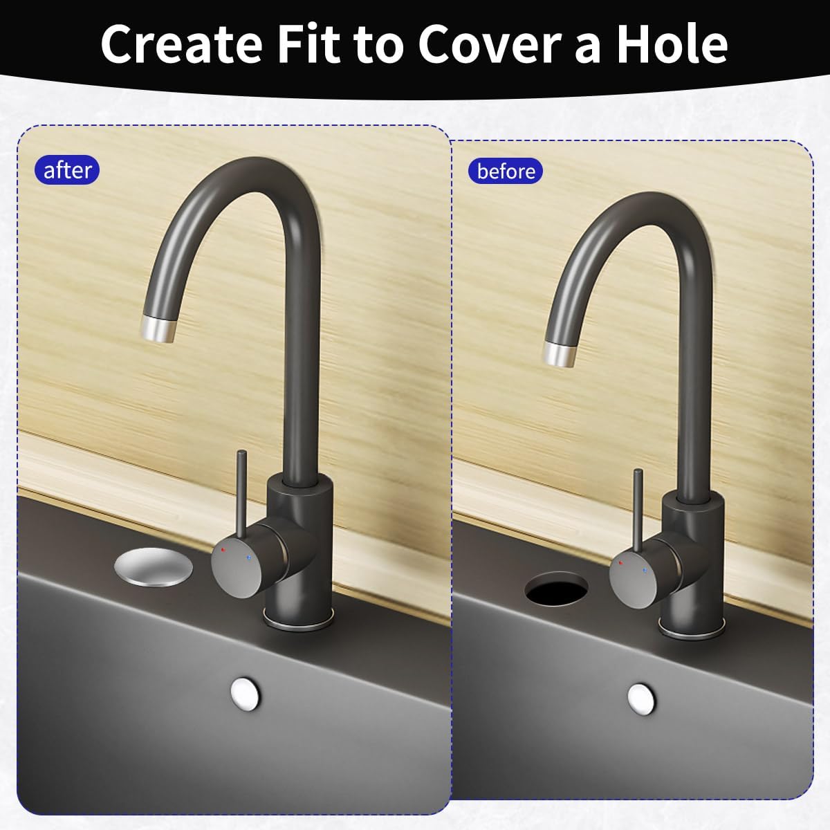 2 Inch Kitchen Sink Hole Covers, Faucet Hole Cover Stainless Steel Wash Basin Kitchen Sink Tap Hole Plate Stopper, Sealed Decoration Hole Cover (Silver) - Image 6