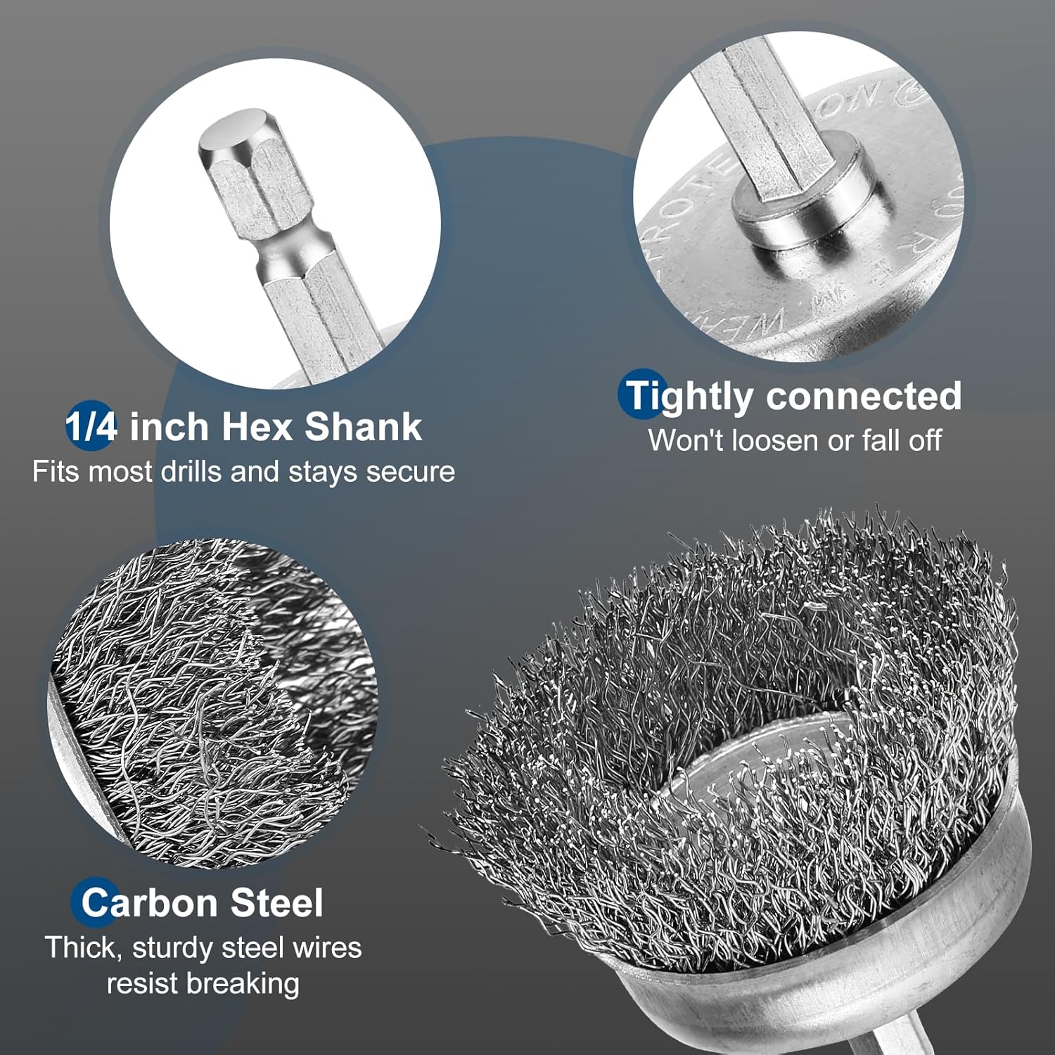 6Pcs Professional Wire Wheel, Carbon Steel Wire Brush for Drill, Drill Cup Brush for Cleaning Rust, Wire Brush Drill Attachments with 1/4 Inch Hex Shank - Image 3