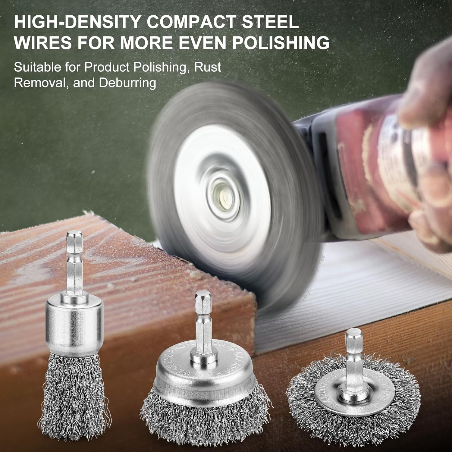 6Pcs Professional Wire Wheel, Carbon Steel Wire Brush for Drill, Drill Cup Brush for Cleaning Rust, Wire Brush Drill Attachments with 1/4 Inch Hex Shank - Image 4