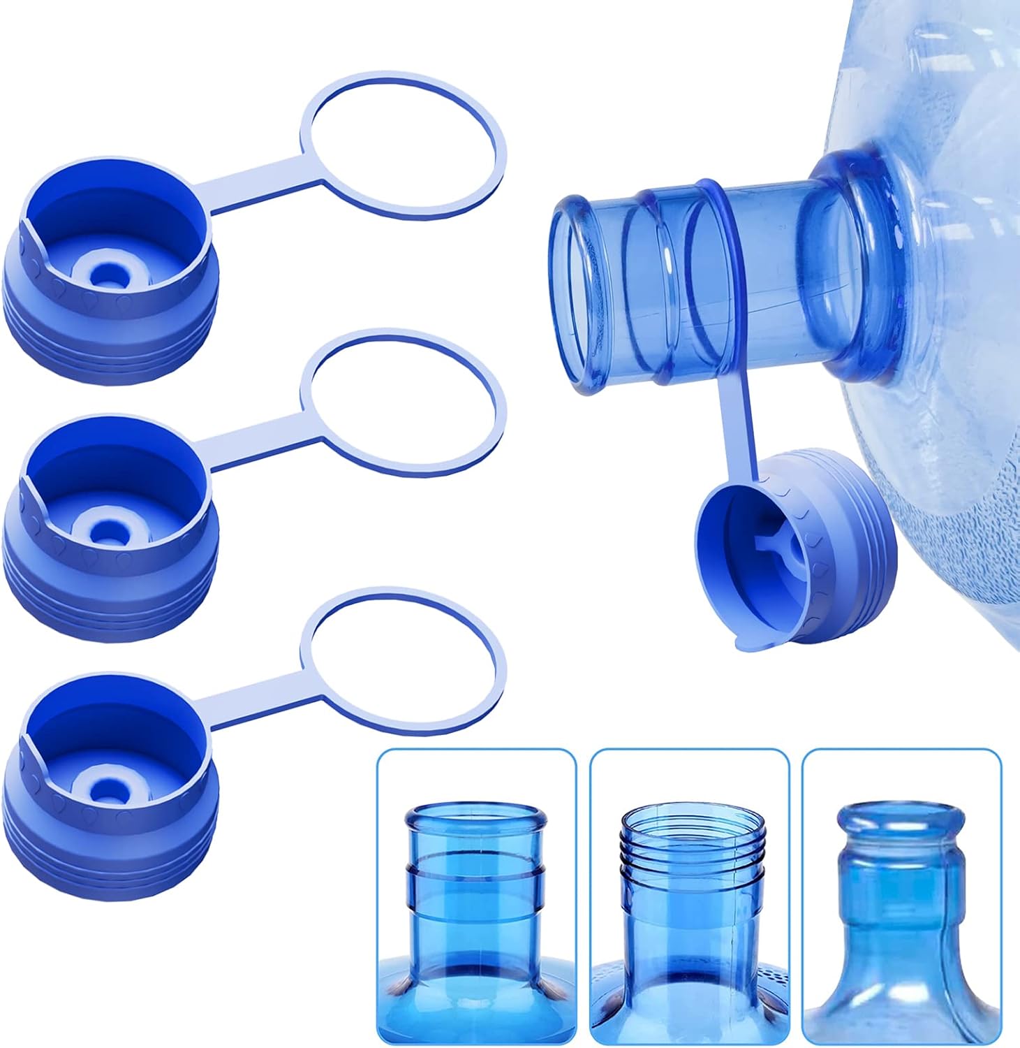 3 & 5 Gallon Water Jug Cap Reusable, Food Grade Silicone Replacement Gallon Caps for 55mm Standard/Screw/Crown Tops Water Bottle and Water Dispensers, Non-Spill Lids for Anti-Splash, Leak Free (3PCS) - Image 1