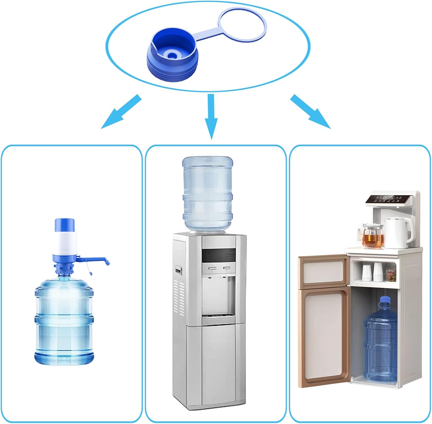 3 & 5 Gallon Water Jug Cap Reusable, Food Grade Silicone Replacement Gallon Caps for 55mm Standard/Screw/Crown Tops Water Bottle and Water Dispensers, Non-Spill Lids for Anti-Splash, Leak Free (3PCS) - Image 4