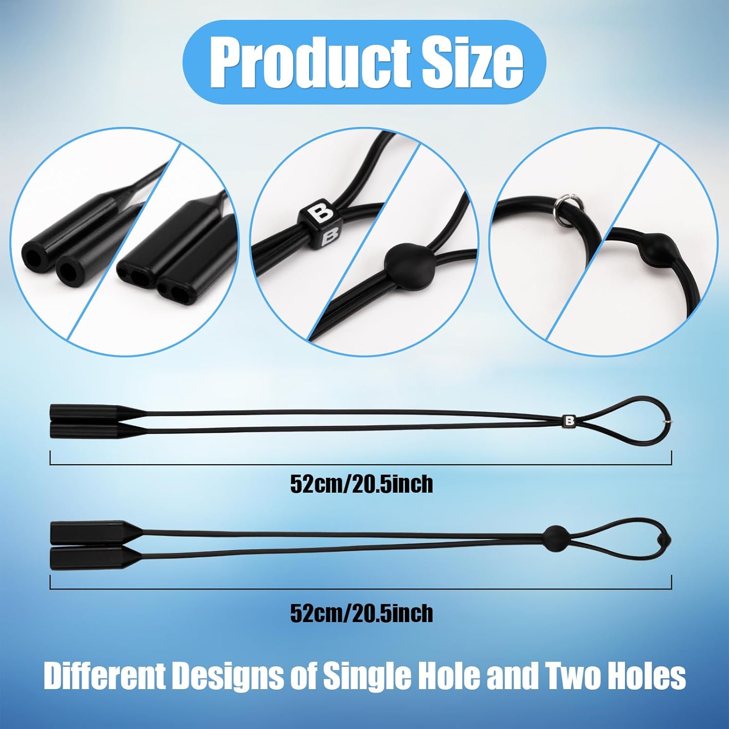 6Pcs Adjustable Glasses Straps Silicone Sport Sunglasses Holder Retainer Cord Around Neck Eyewear Accessories for Men, Women, Black - Image 2