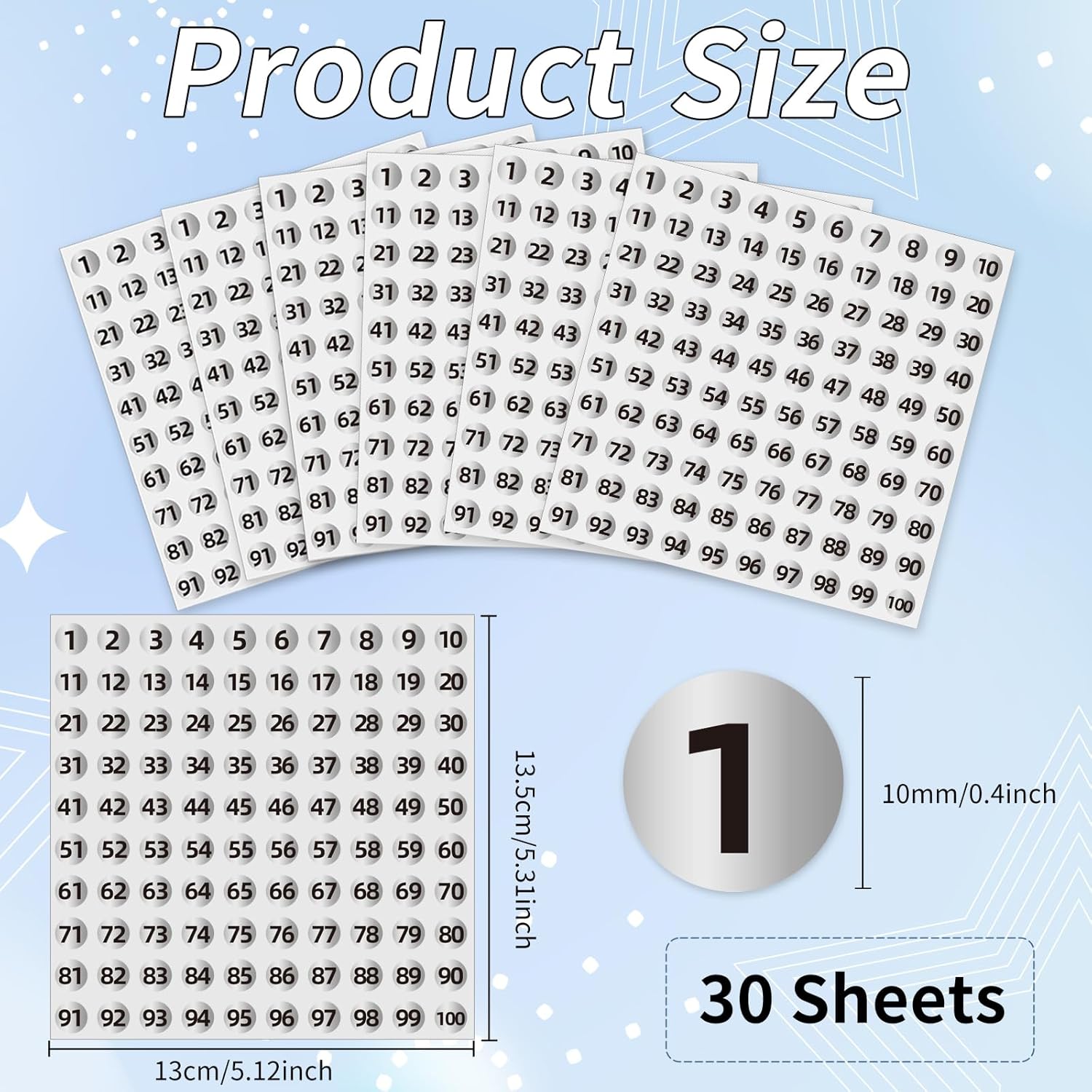 Silver Consecutive Number Stickers 1 to 100, 0.4 inch Round Small Number Stickers Labels for Inventory, Storage, Organizing, Boxes, Bins, Toolbox, Locker (3000 Labels, Matte) - Image 2