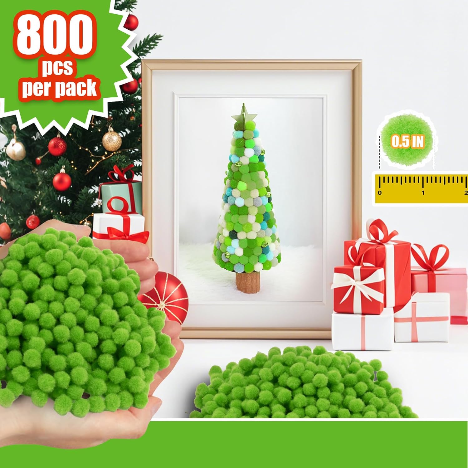 Light Green Pom Poms for Crafts - 800pcs Vivid Soft Fluffy Balls pompones para llaveros for DIY Projects, Party Decor, Scrapbooking, Home Decor & Arts Supplies,1/2 Inch - Image 2