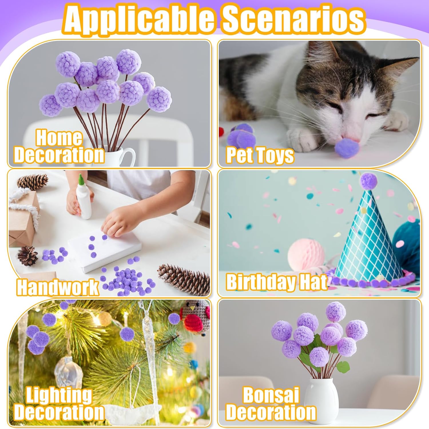 Pom Poms for Crafts - Mini Bulk Purple Pom Poms, 0.5 Inch Small Pom Balls 800 PCS, Soft Fluffy Fuzzy Craft Supplies for DIY Art, Scrapbooking, Party Decorations - Image 4