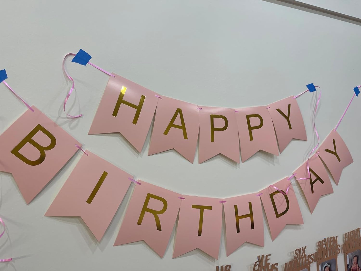 Happy Birthday Banner Pink Birthday Signs Party Supplies Garland Decorations Nursery Hanging Decor (Soft Pink) - Image 8