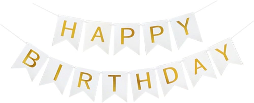 Happy Birthday Banner Birthday Party Supplies Garland Decorations Birthday Signs Nursery Hanging Decor (White) - Image 1