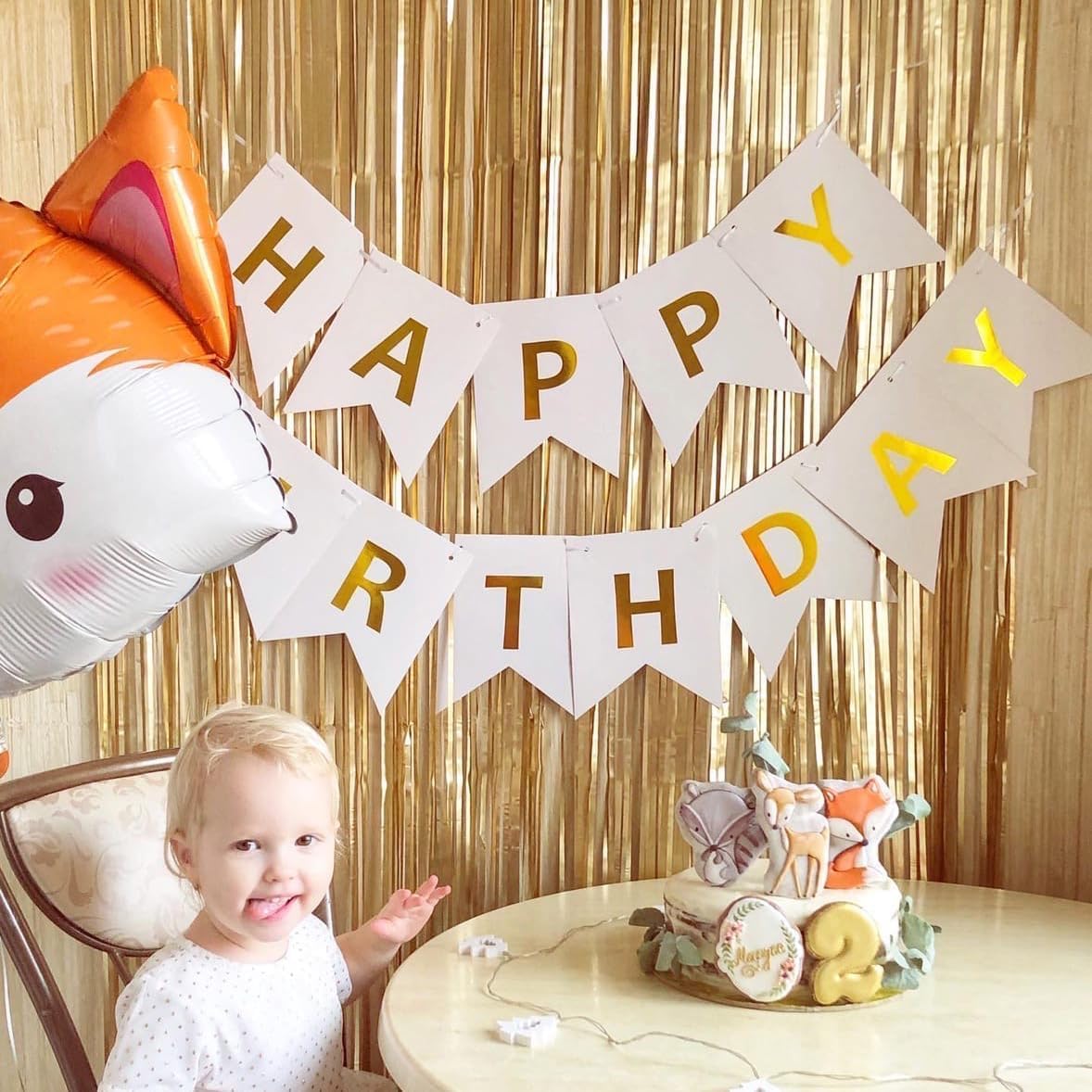 Happy Birthday Banner Birthday Party Supplies Garland Decorations Birthday Signs Nursery Hanging Decor (White) - Image 3