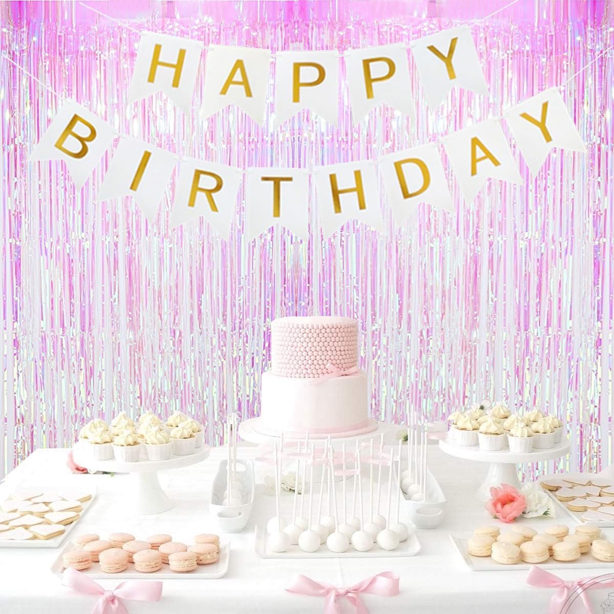 Happy Birthday Banner Birthday Party Supplies Garland Decorations Birthday Signs Nursery Hanging Decor (White) - Image 4