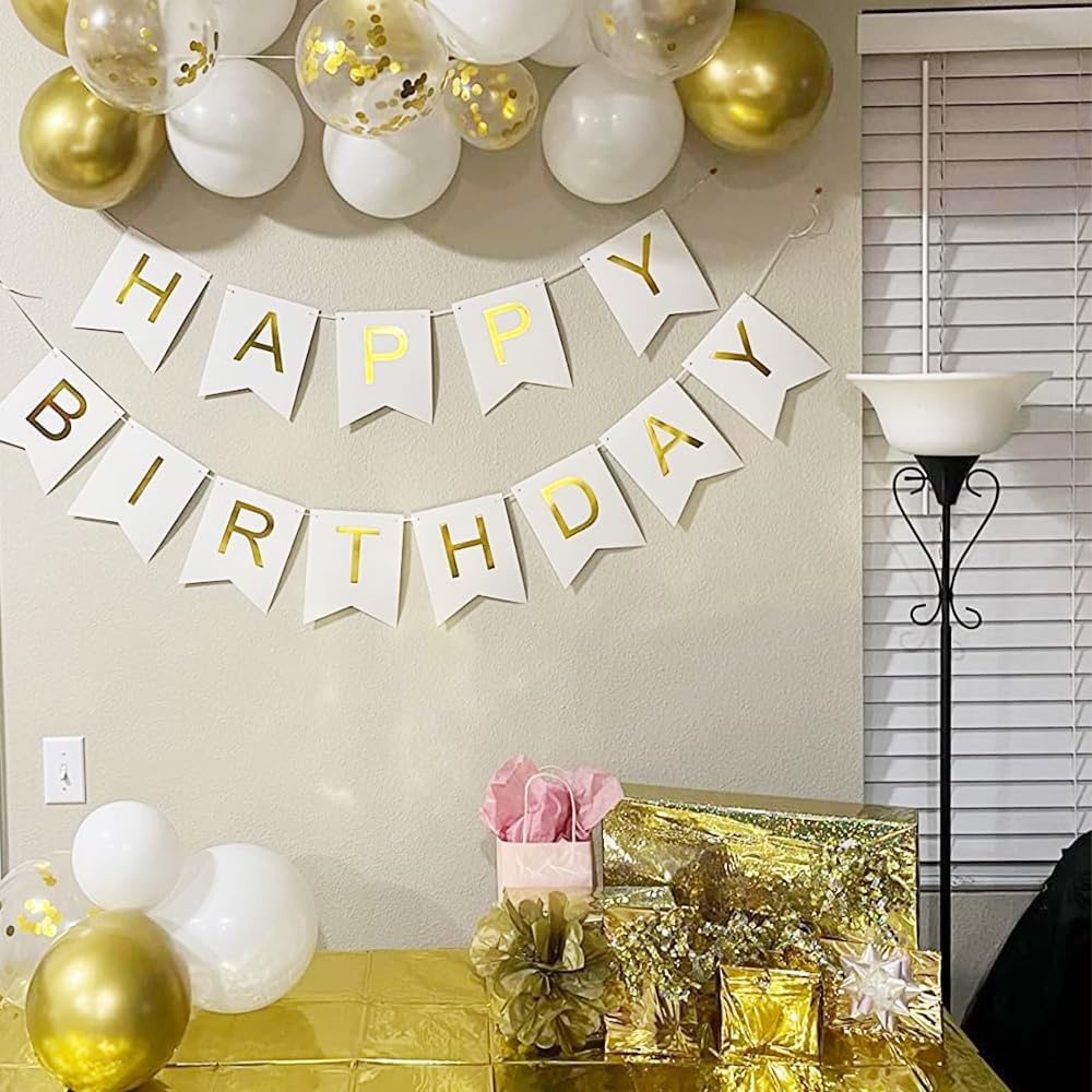 Happy Birthday Banner Birthday Party Supplies Garland Decorations Birthday Signs Nursery Hanging Decor (White) - Image 5