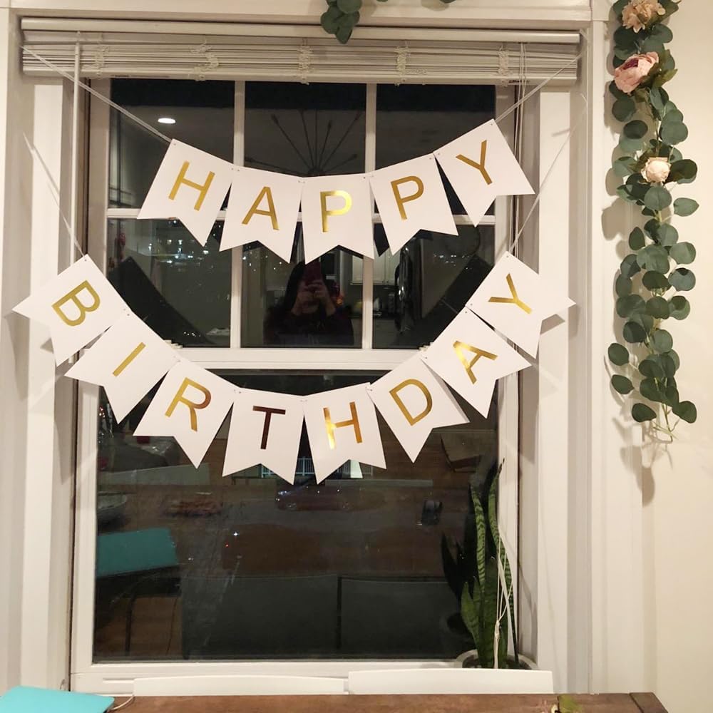 Happy Birthday Banner Birthday Party Supplies Garland Decorations Birthday Signs Nursery Hanging Decor (White) - Image 8