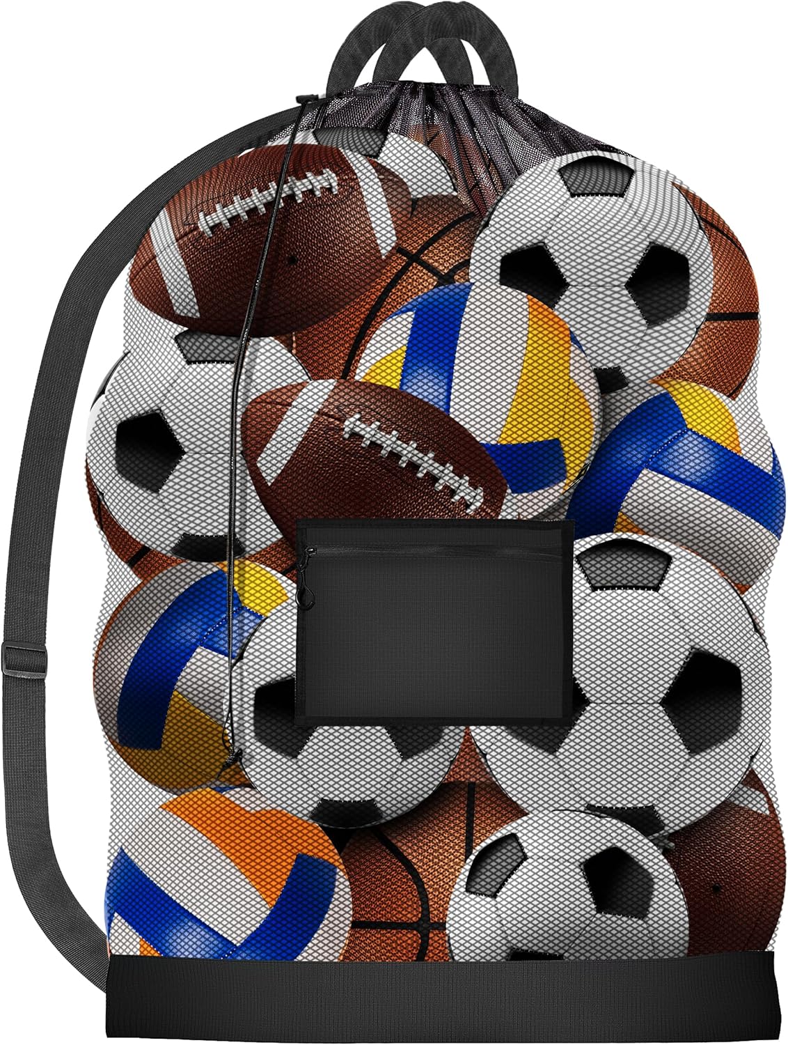 Mesh Ball Bag - Up to 15 Balls Large Capacity Sports Equipment Bag Carrier with Adjustable Strap and Drawstring Closure - For Soccer, Basketball, Volleyball - Image 1