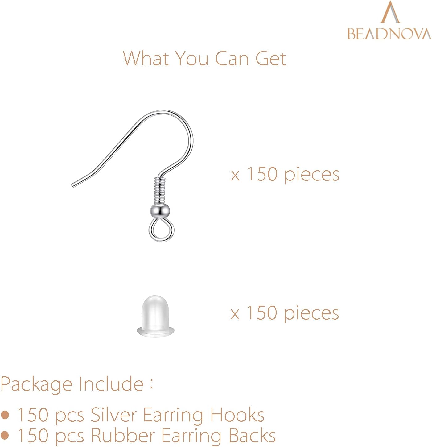 Fish Hook Earring Hooks 150pcs Earring Findings with Backs for Ear Wire Supplies Ear Post Making DIY (150pcs Silver Earrwires and 150 pcs Backs, Total 300pcs) - Image 3