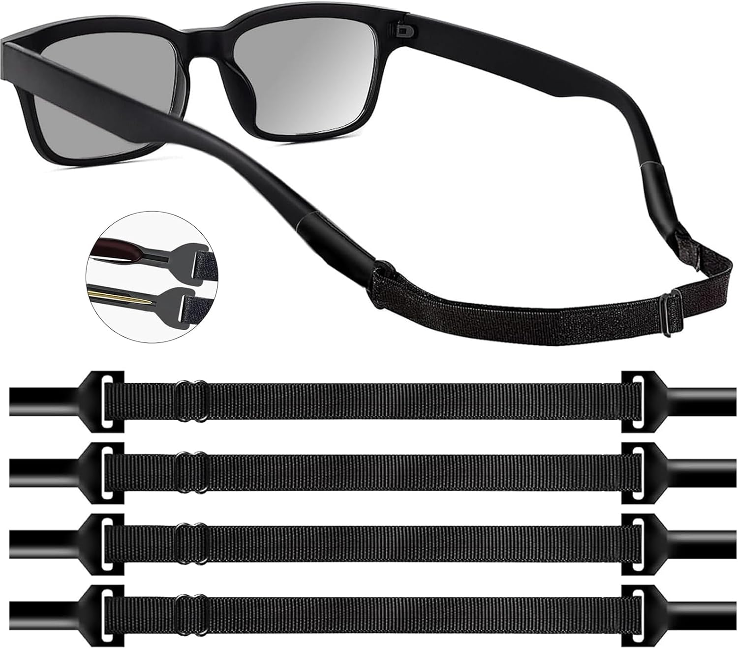 Adjustable Glasses Strap Eyeglasses Strap 4 Pack Sunglasses Strap No Tail Eye Glasses Holders around Neck for Men Women Kids Eyeglass Holders Sports Glasses Strap Black (9.5-13.5 inch) 1 - Image 1