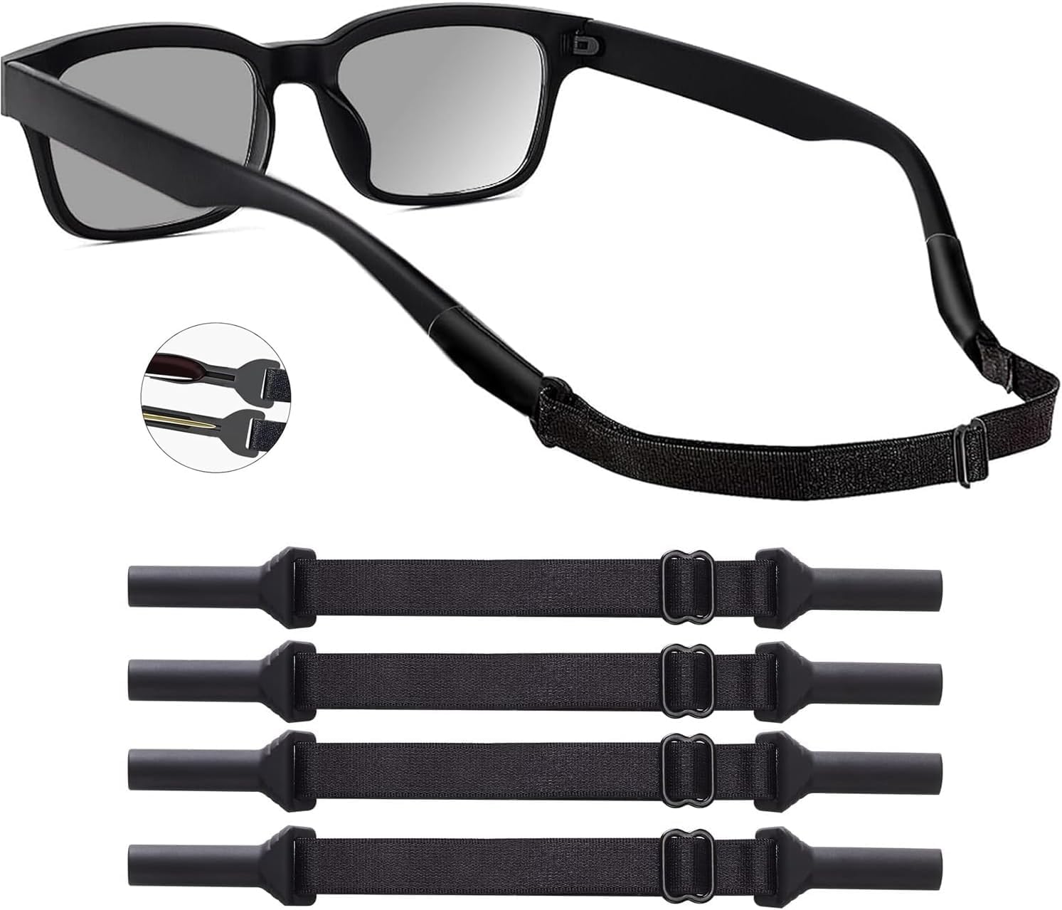 Kids Glasses Strap 4 Pieces Adjustable Toddler Glasses Strap Black Baby Sunglasses Strap Only Kids Eyeglasses Straps and Infant-Eyewear Retainers for Boys and Girls Age 0-3 Years (5-8 Inches) 1 - Image 1