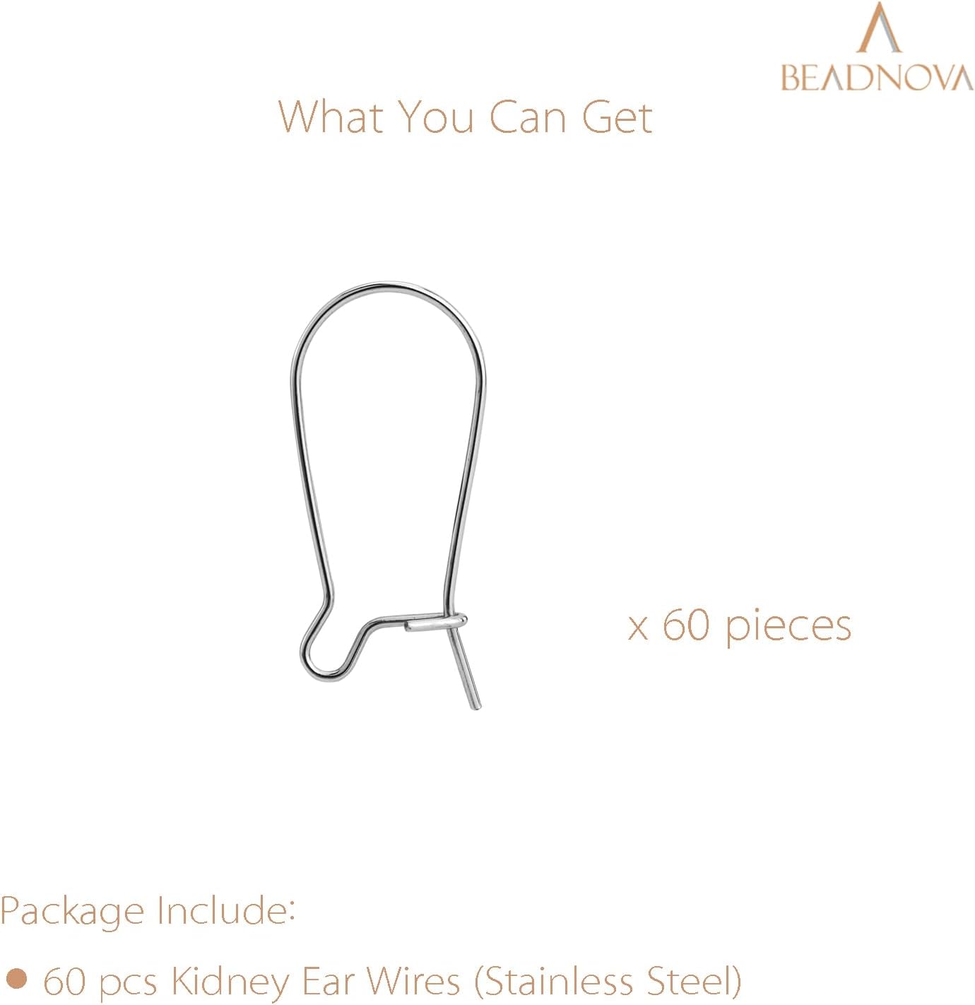 Ear Wire Hooks 60pcs Stainless Steel Kidney Earring Hook Wire Ear Findings for Earring Making Jewelry Making Earwire DIY (25mm, 60pcs) - Image 3