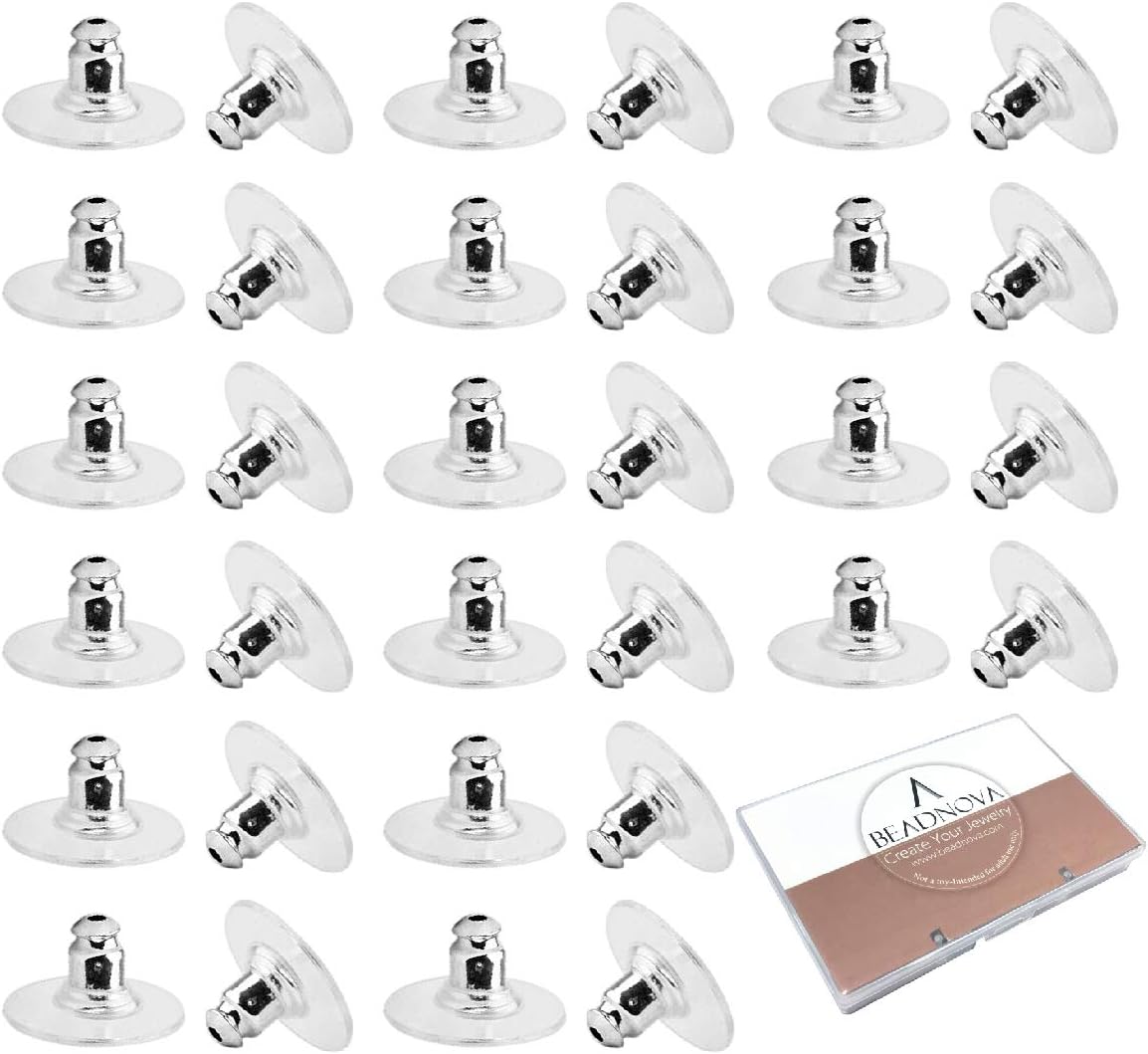 Earring Backs Replacements Earring Backing Silver Plated Pierced Hypoallergenic Ear Stud Backs Stoppers Safety Bullet Clutch Earstud Backings with Pad for Posts (120pcs) - Image 1