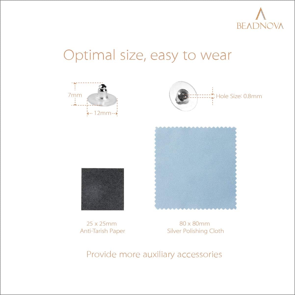 Earring Backs Replacements Earring Backing Silver Plated Pierced Hypoallergenic Ear Stud Backs Stoppers Safety Bullet Clutch Earstud Backings with Pad for Posts (120pcs) - Image 3