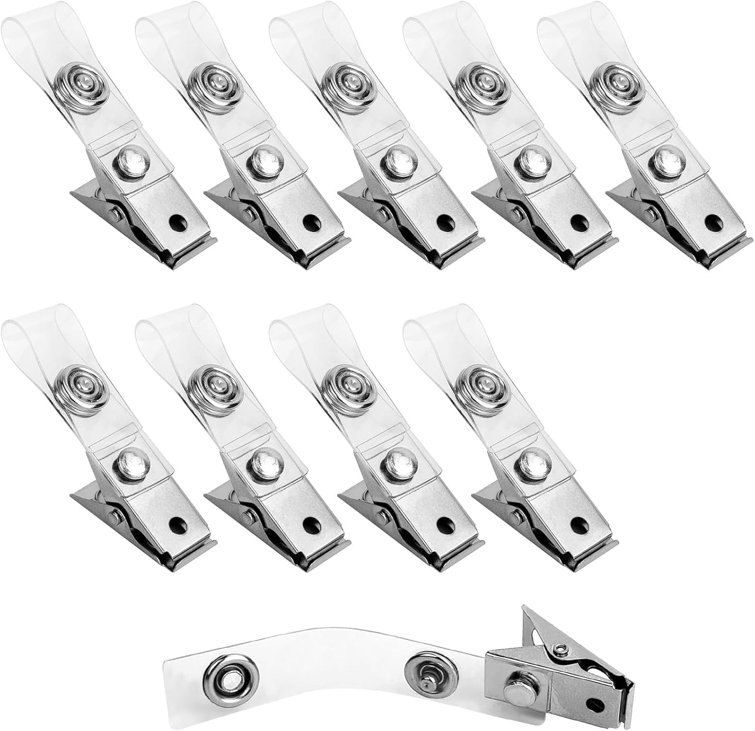 10 Pcs Metal Badge Clips with Transparent PVC Straps, Secure Name Tag Clips for ID Cards and Badge Holders - Image 1