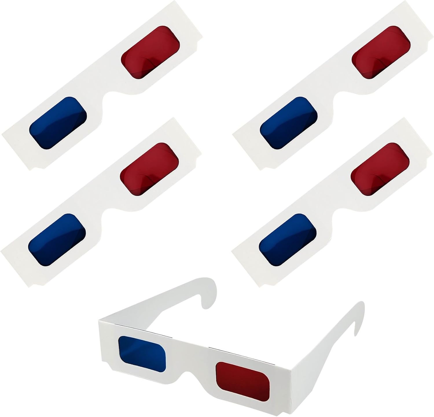 5 Pcs 3D Paper Glasses, Red and Blue Anaglyph Cardboard Glasses with White Frame for Movies, TV, and Films - Image 1