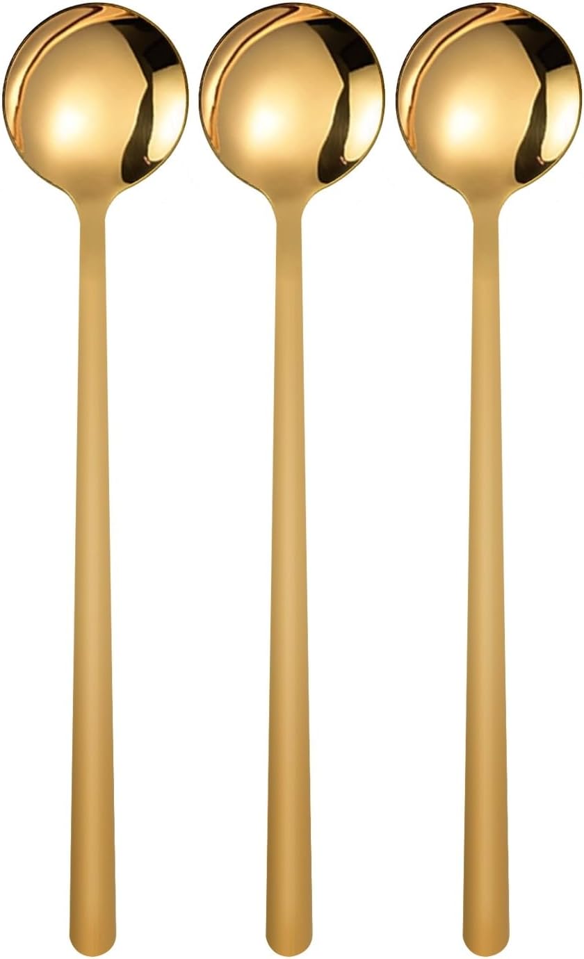 3 Pack Coffee Spoons, Stainless Steel Dessert Spoons, Small Tea Spoon, Long Handle Spoon for Ice Cream, Latte, Hot Chocolate, and Cake (Gold, 5.3 inch) - Image 1