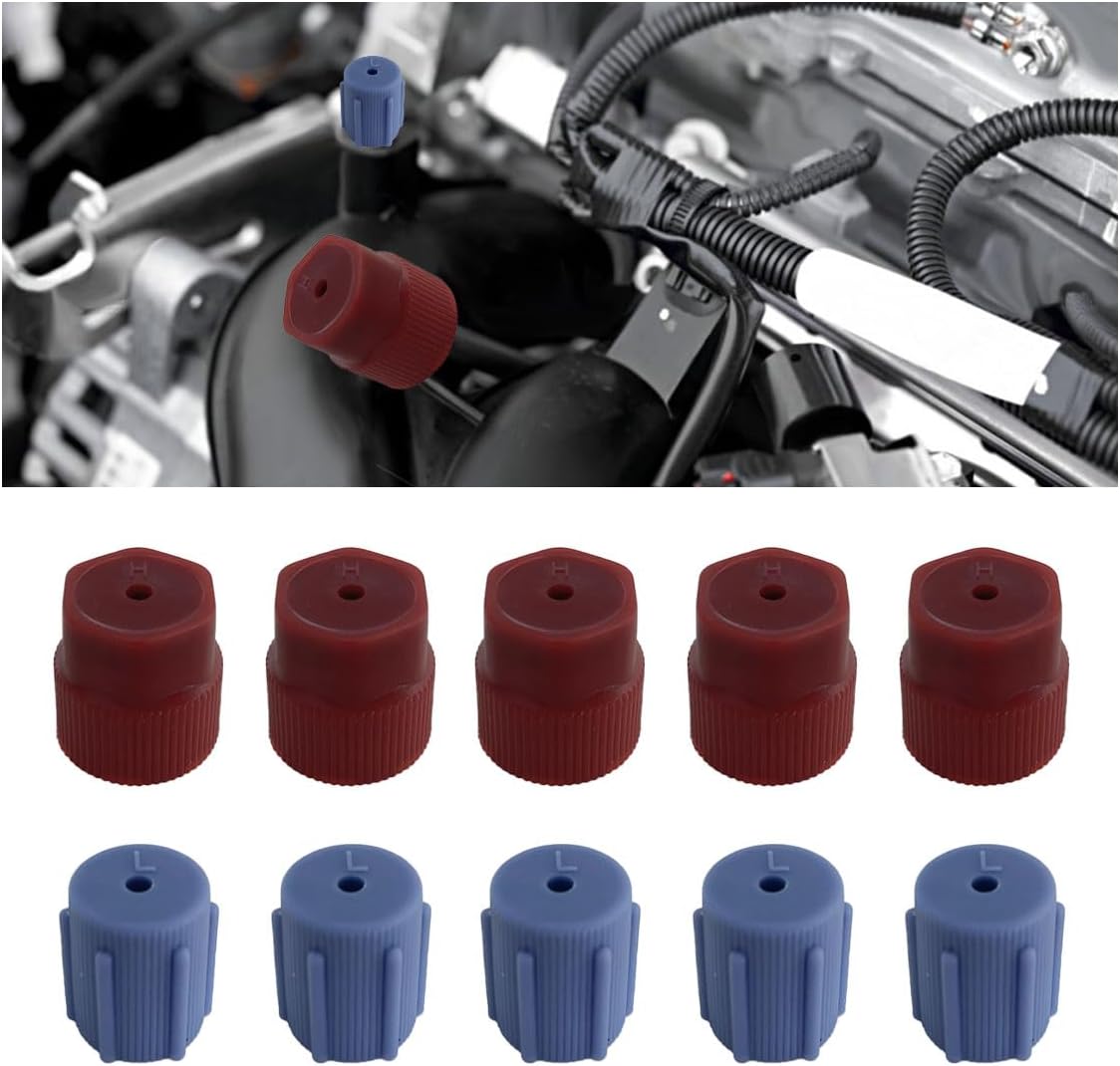 10PCS R134a Cap 13mm & 16mm Air Conditioning Service AC System Charging Port Caps, R134a A/C System Valve Cap Auto Replacement Leakproof Hat, 5 Blue Low Side & 5 Red High Side, Red&Blue - Image 1