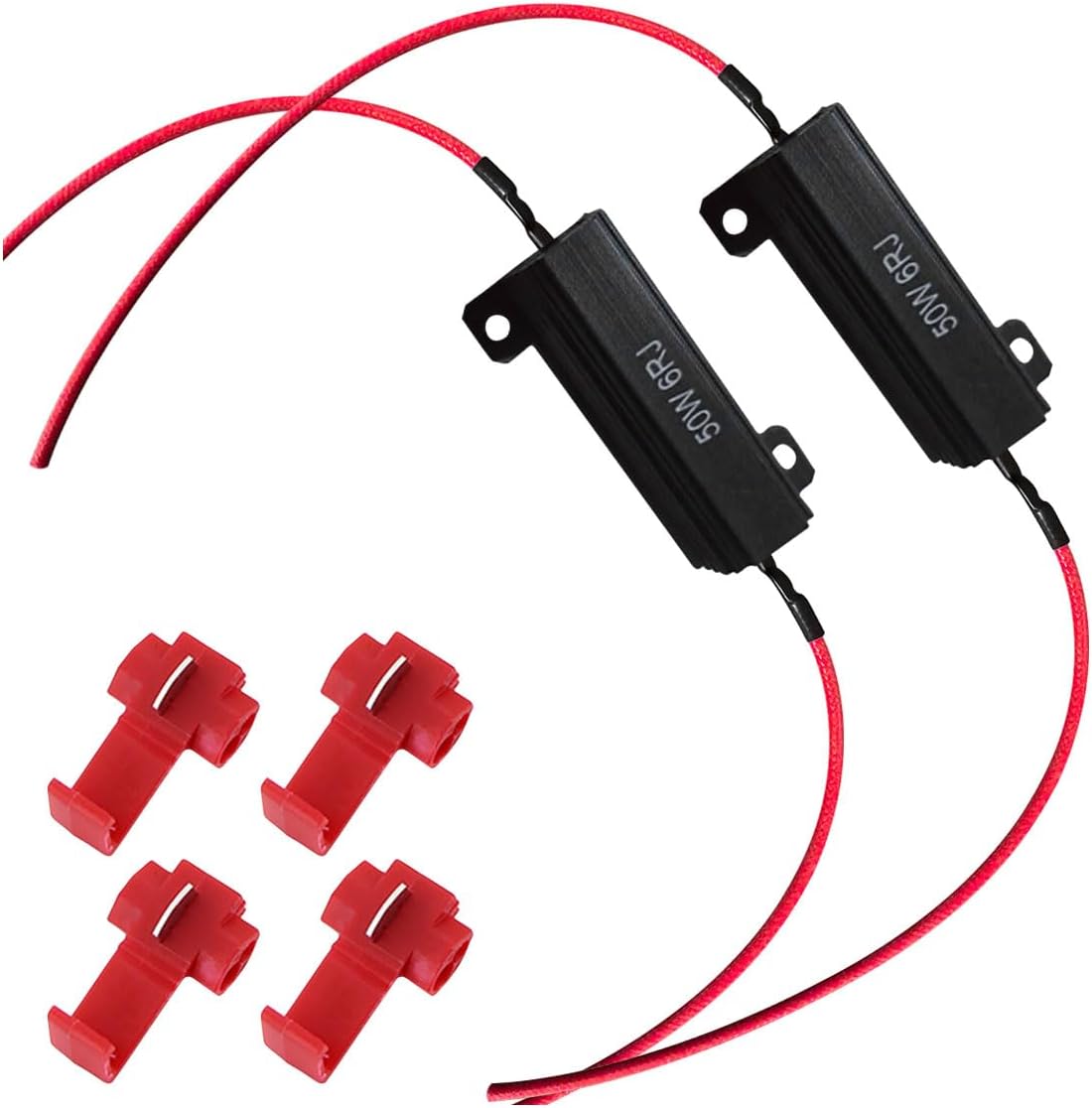 50W 6ohm LED Load Resistors with Quick Wire Clips, Aluminum Case Resistor for Fix LED Turn Signal Lights Bulb Fast Hyper Flash, Automotive Replacement Resistor for Fix Blink Error Code (Black, 2PCS) - Image 1
