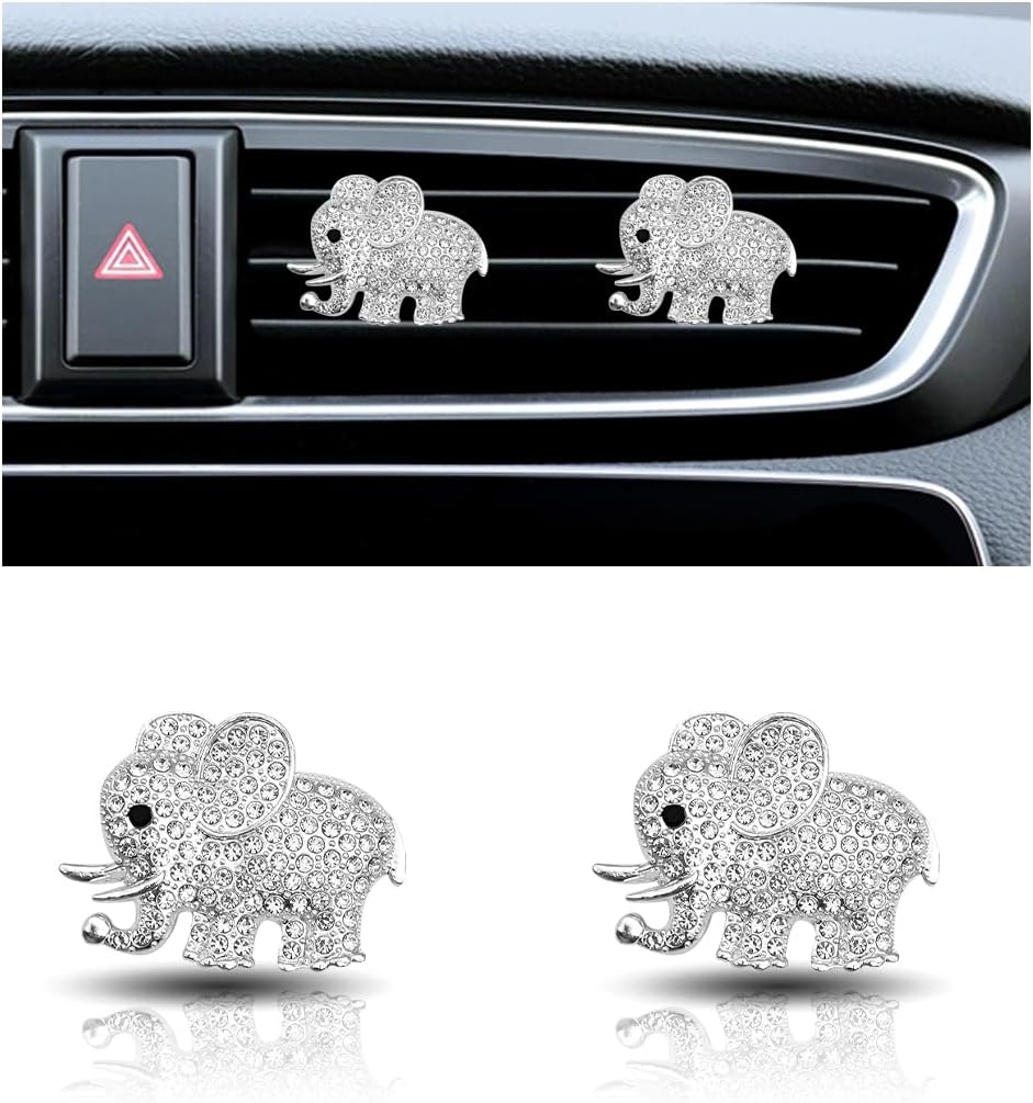 2PCS Crystal Diamond Car Air Vent Clip, Elephant Bling Charms Crystal Car Air Outlet Clip, Bling Car Interior Decorative Accessories for Women Girls - Image 1