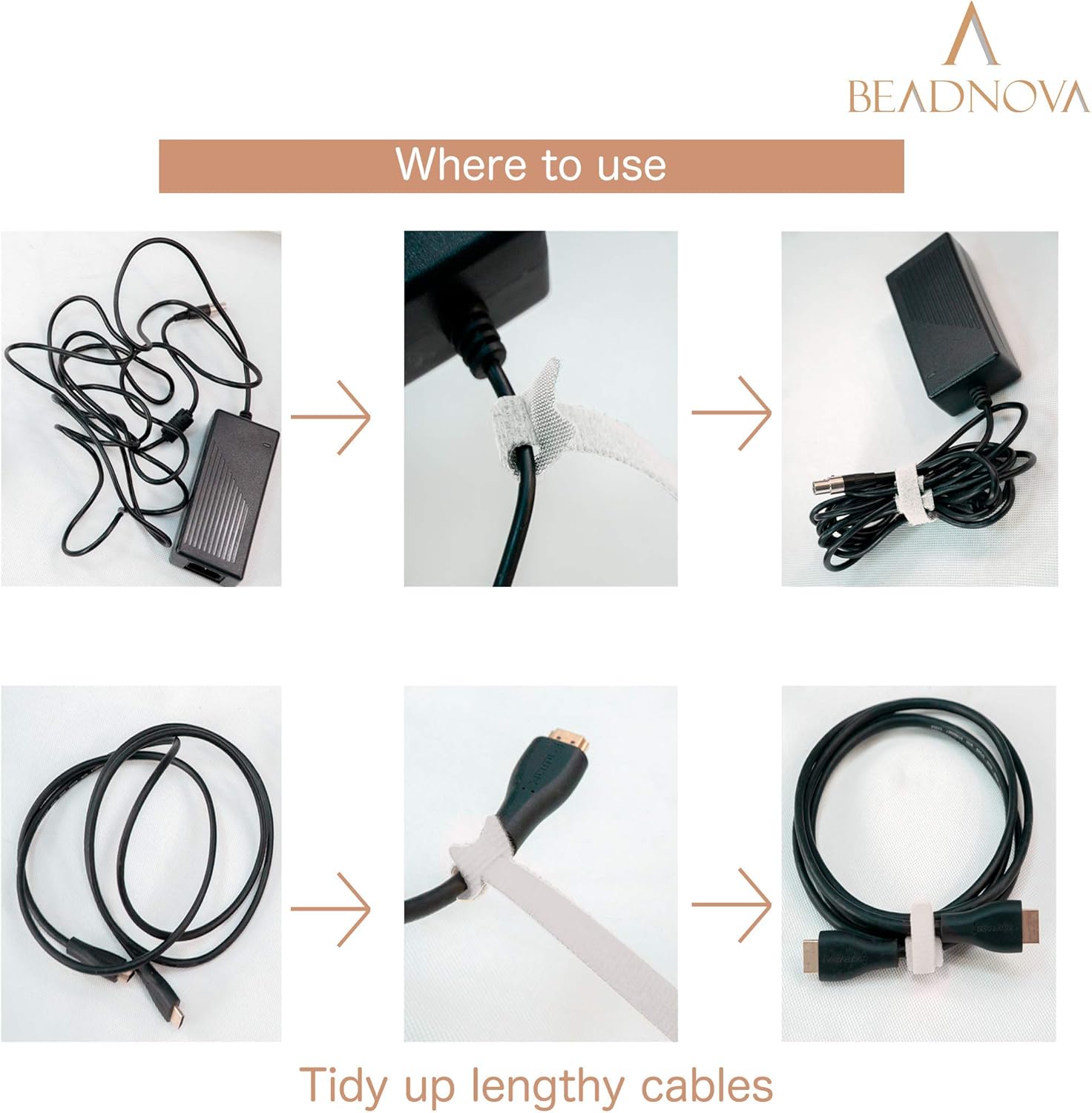Adjustable Cable Straps Cable Ties Adjustable Cord Wire Organizer for Cord Management (8 Inches, 60 Pieces, White) - Image 4