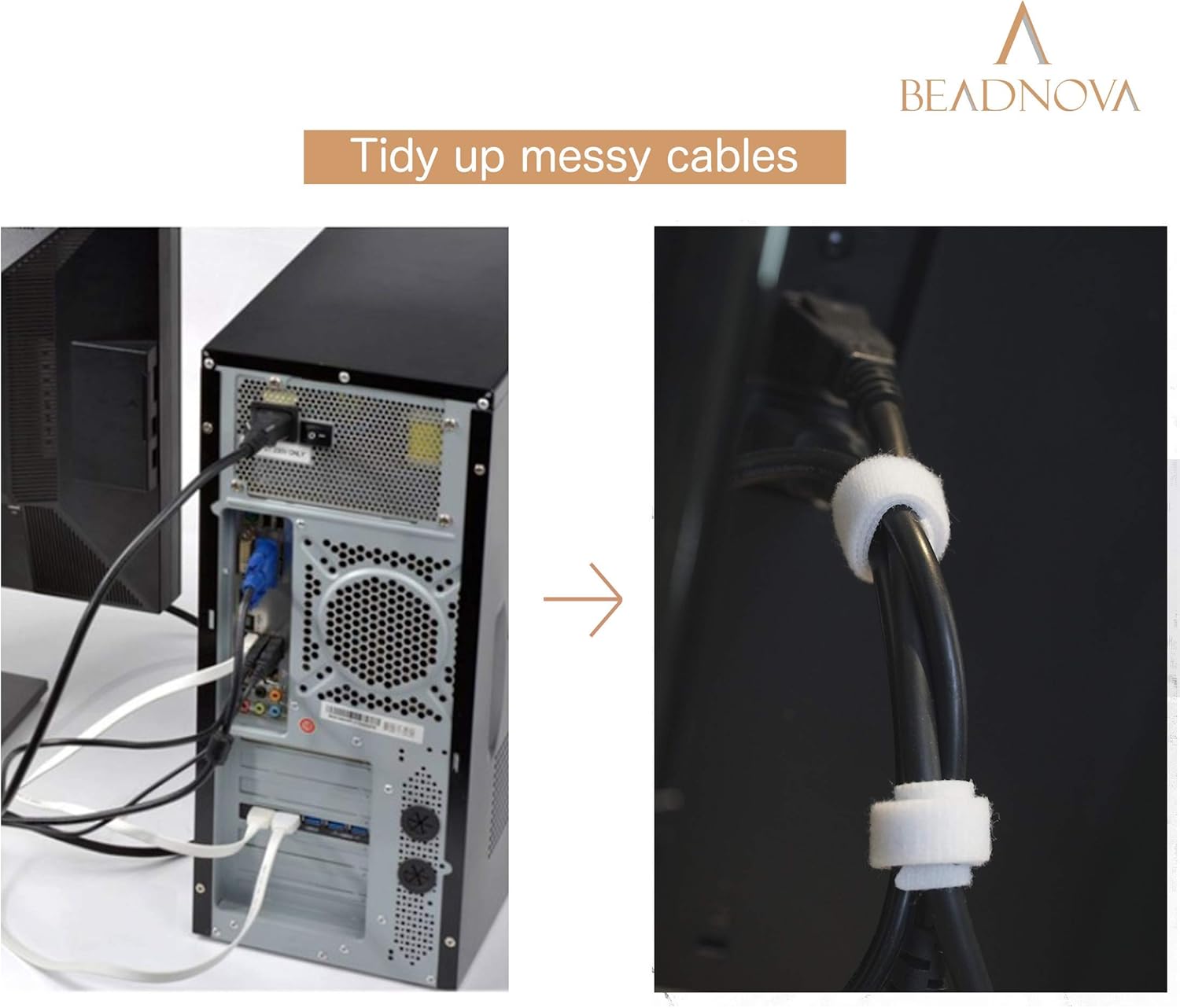 Adjustable Cable Straps Cable Ties Adjustable Cord Wire Organizer for Cord Management (8 Inches, 60 Pieces, White) - Image 5