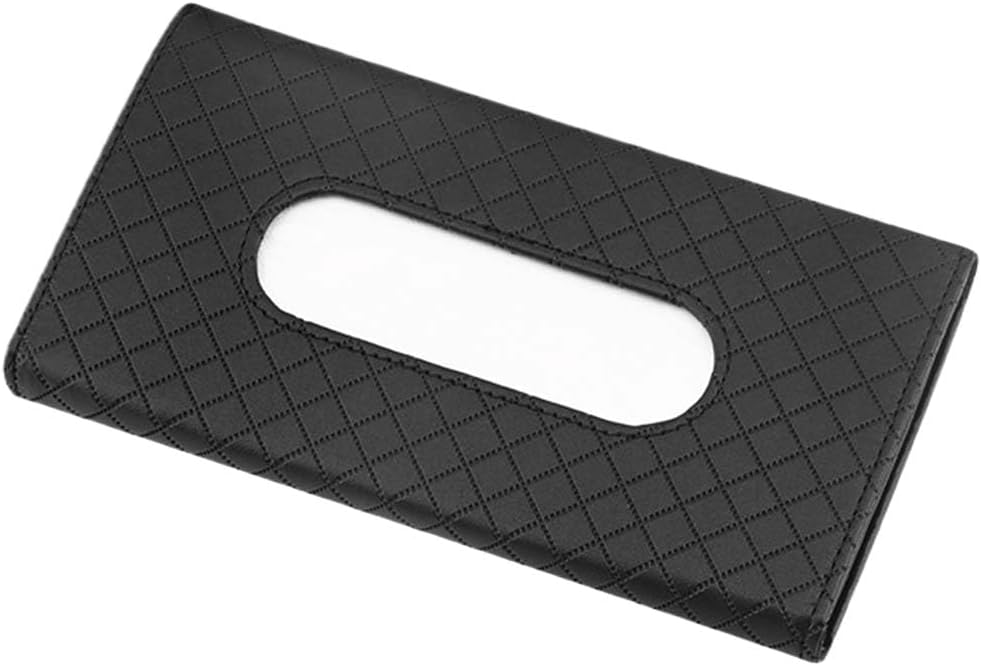 Car Sun Visor Tissue Holder, Leather Tissue Dispenser for Car, Rectangle Car Napkin Holder, Hanging Tissue Clip Holder, Car Mask Holder, Sun Visor Accessory Universal for Most Vehicles (Black) - Image 1
