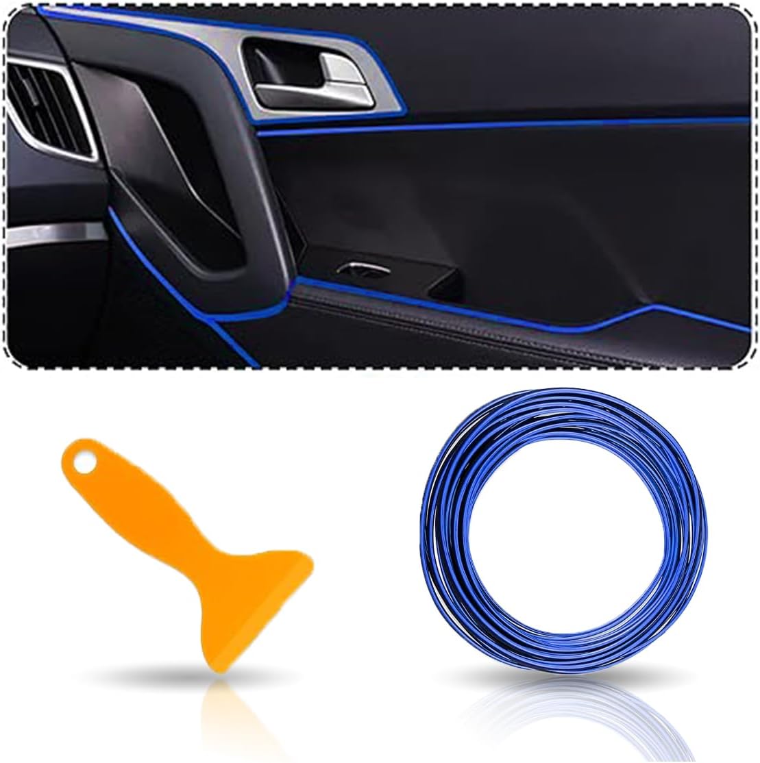 Car Interior Trim Strips, Universal 32.8ft/10m Decorative Styling Door Dashboard Vehicle Moulding Trim, DIY Auto Interior Filler Insert Flexible Strip with Installing Tool (Blue, 10m) - Image 1