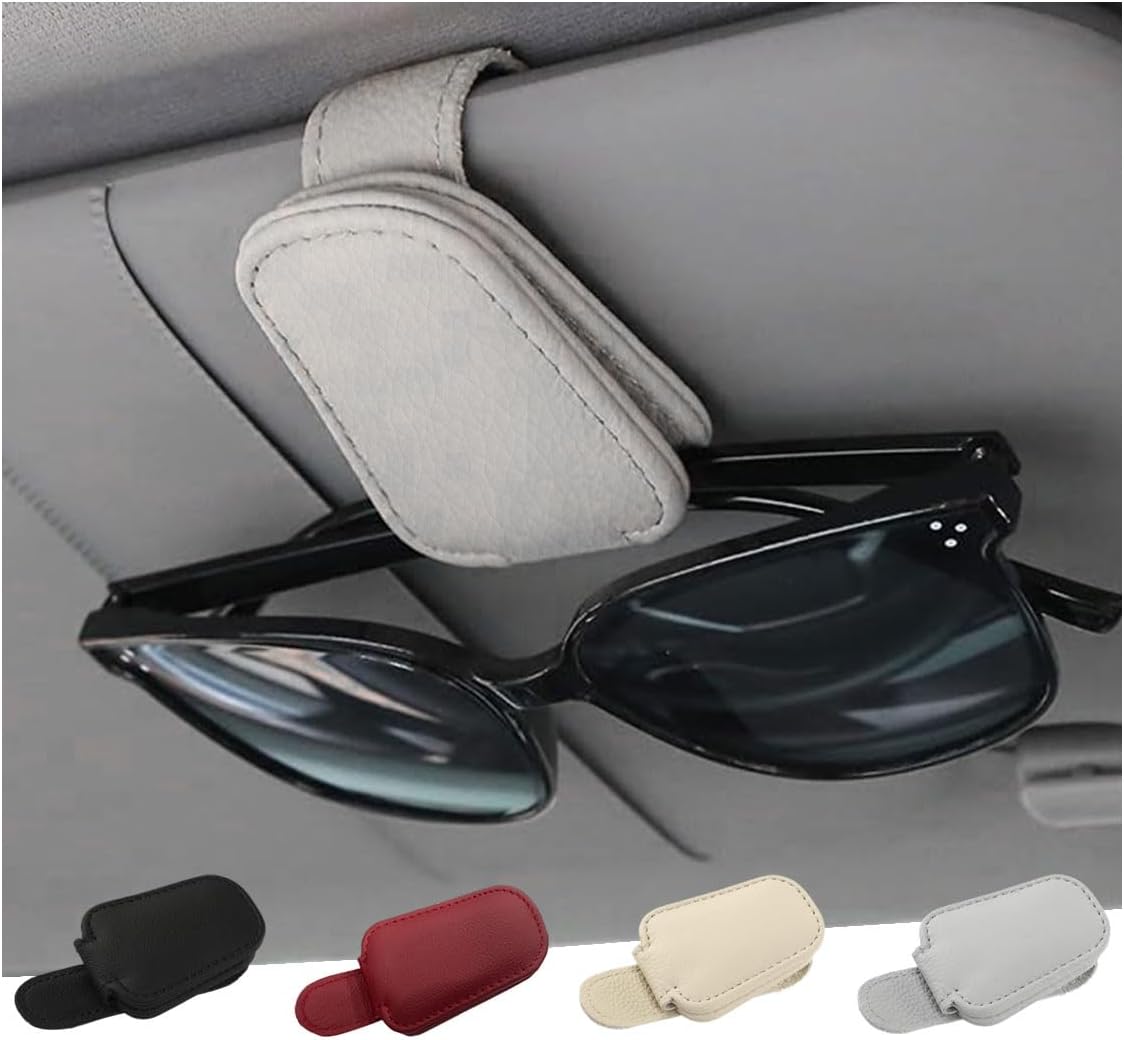 Sunglasses Holders for Car Visor, Car Magnetic Leather Eyeglasses Sunglasses Clip and Ticket Card Clip - Car Sun Visor Accessories Interior Car Accessories for Women, Men - Image 1
