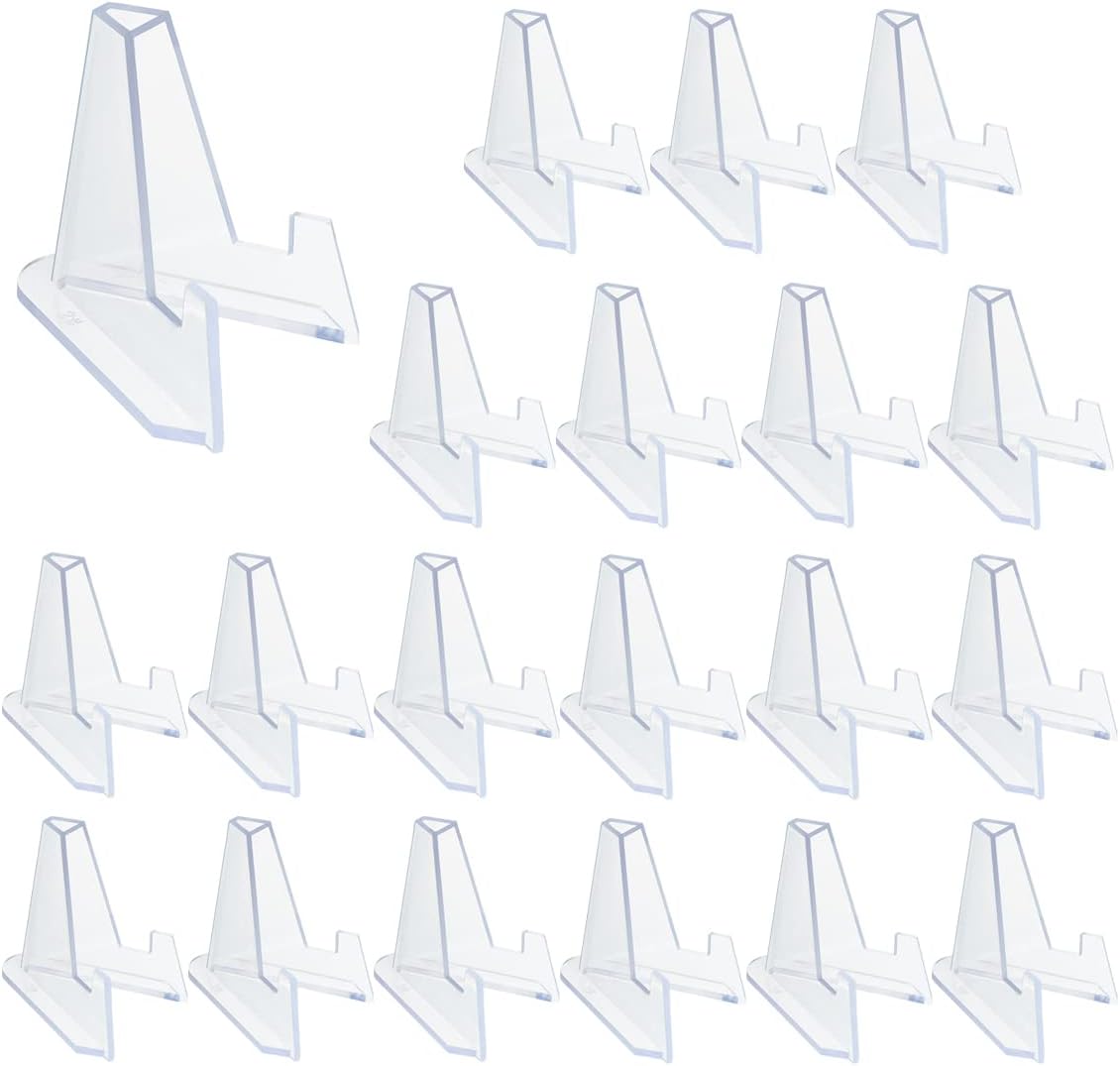 20 Packs Acrylic Easel Stands Display Stand Mini Clear Holder for Displaying Small Artworks, Coins, Pocket Watches, Challenge Medals (2.12x 1.4 Inch) - Image 1