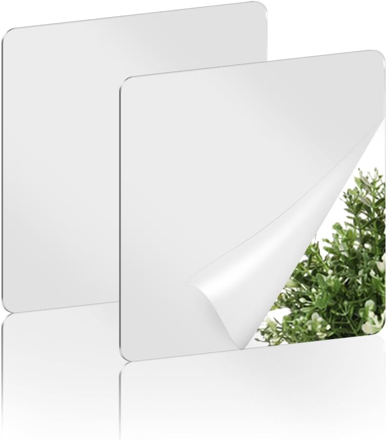2 Pack Self Adhesive Acrylic Mirror, 2MM Flexible Plastic Mirror, Shatterproof PS Frameless Wall Mirror for Bathroom Vanity and Entryway (6 x 6 inch) - Image 1