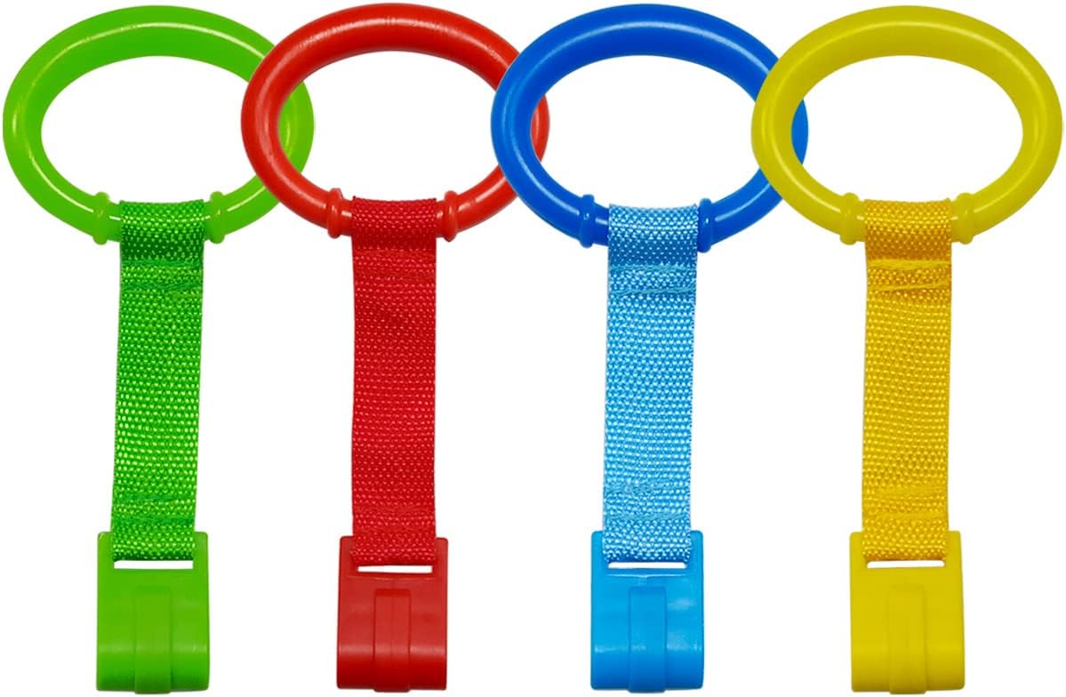 4 PCS 4 Colors Plastic Baby Crib Pull Rings Kids Walking Exercises Assistant Stand Up Cot Hanging Rings for Infant Baby Toddler Practice Tool - Image 1