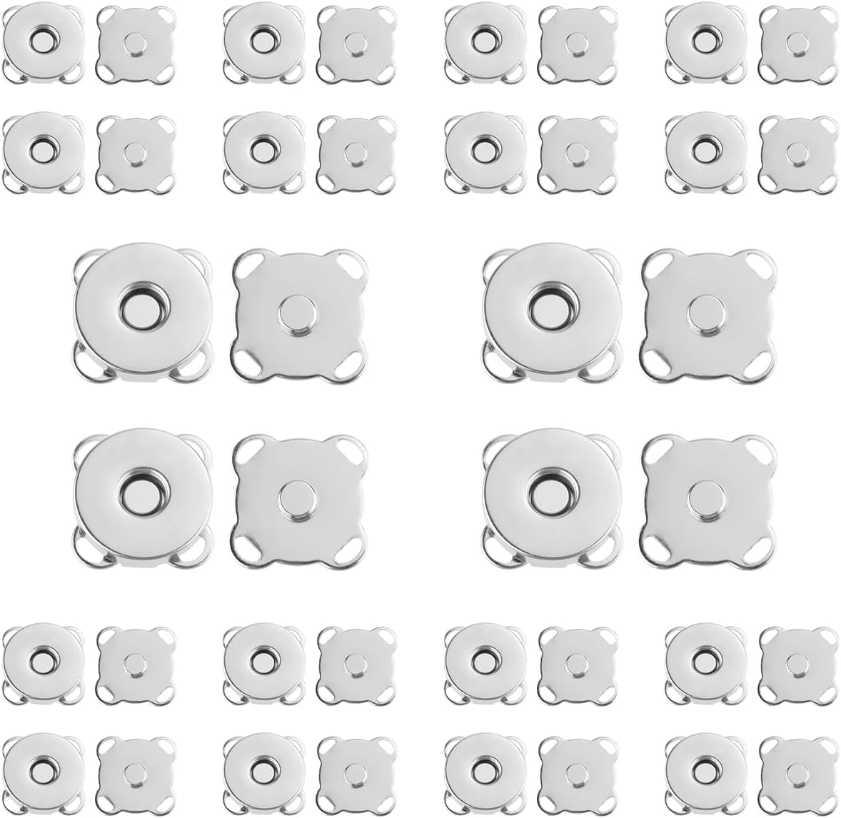 20 Sets Plum Magnetic Snaps Buttons for Sewing Supplies 15mm Purse Snap Clasps Button for Sewing, Craft, Bags, Clothes, Leather (Silver) - Image 1