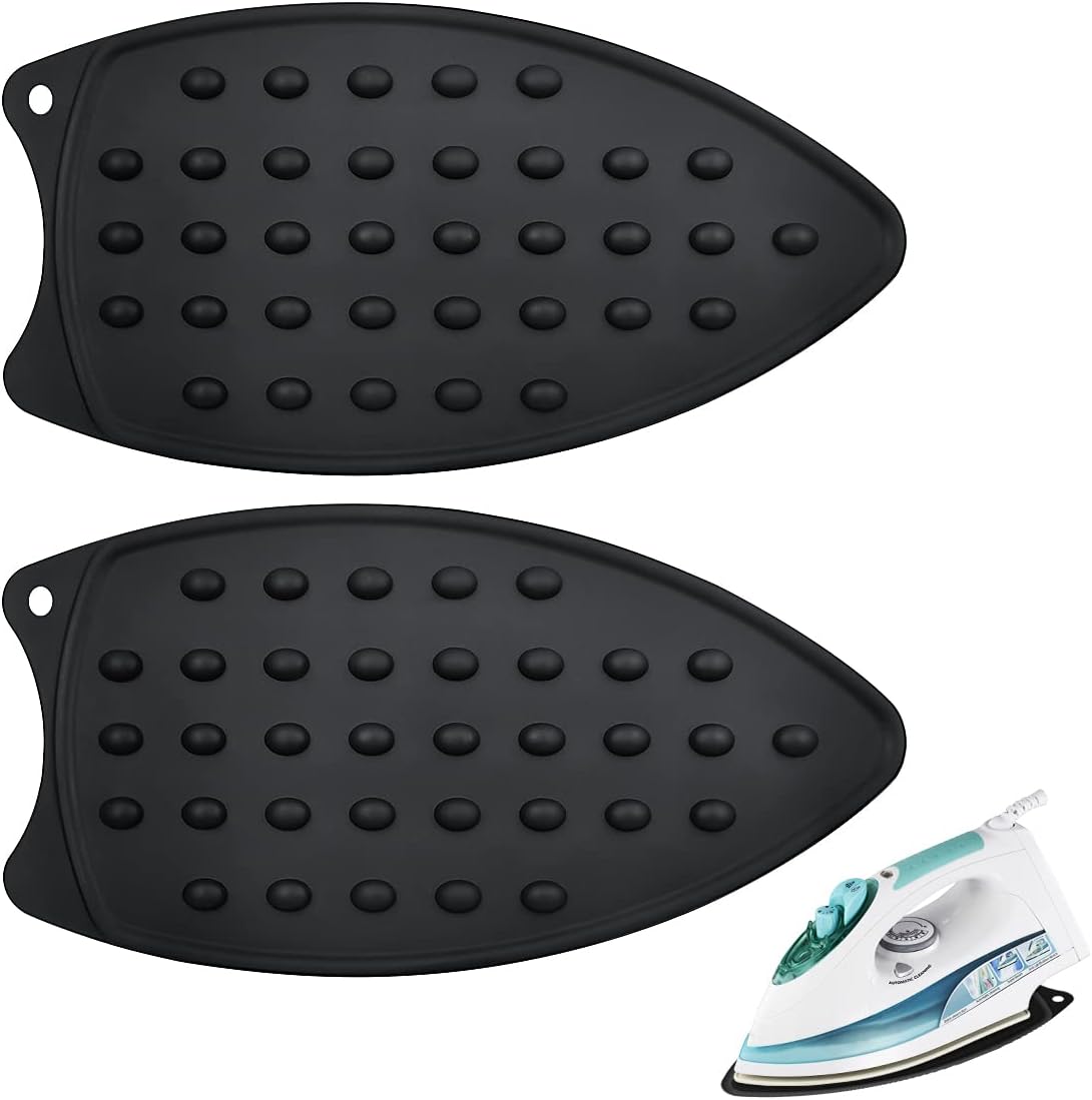 2 Pcs Silicone Iron Rest Pads Multipurpose Iron Hot Resistant Mat Protective Pads for Ironing Board, Flat Irons, Curling Irons (Black) - Image 1